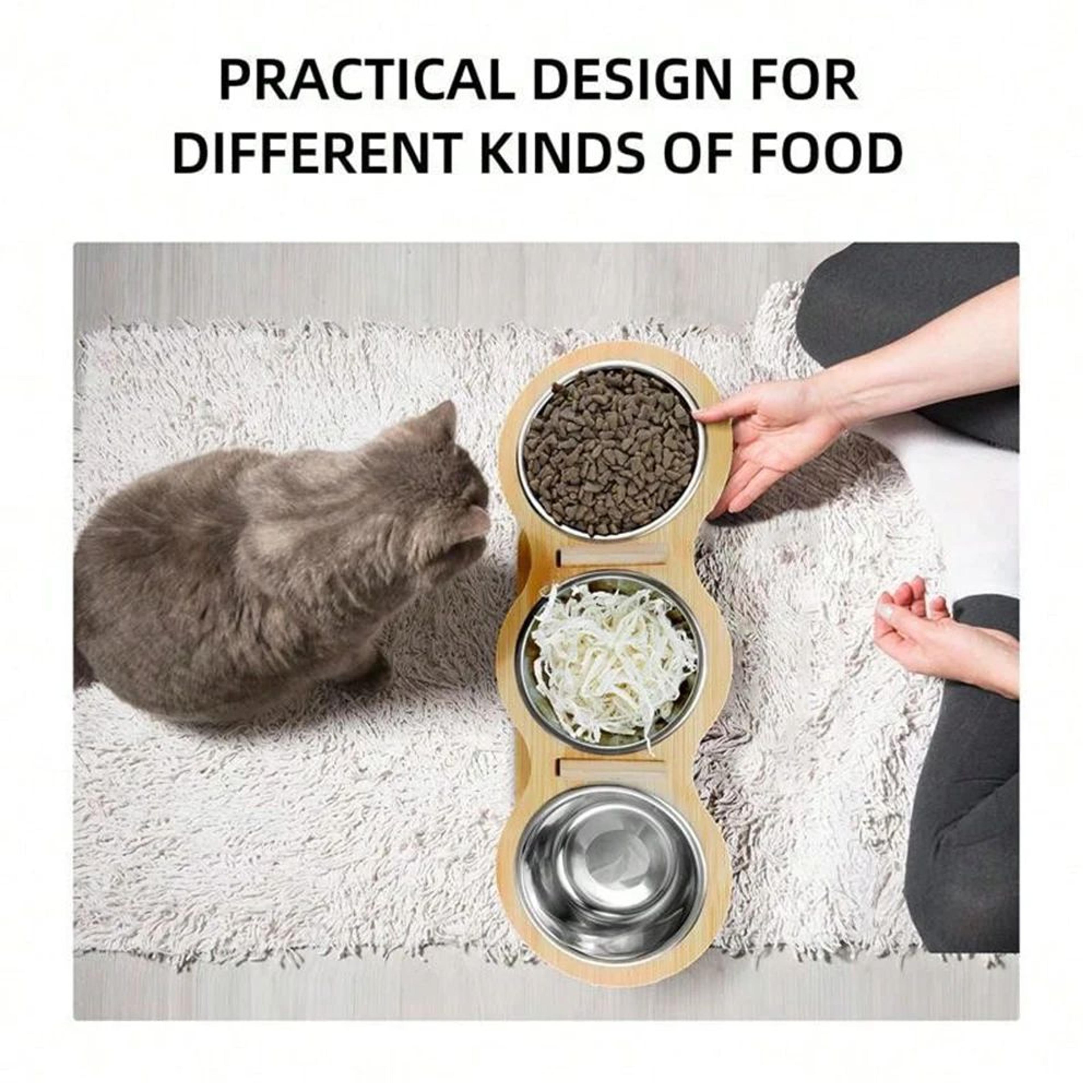 Three Bowl Raised Cat Feeder Set 5
