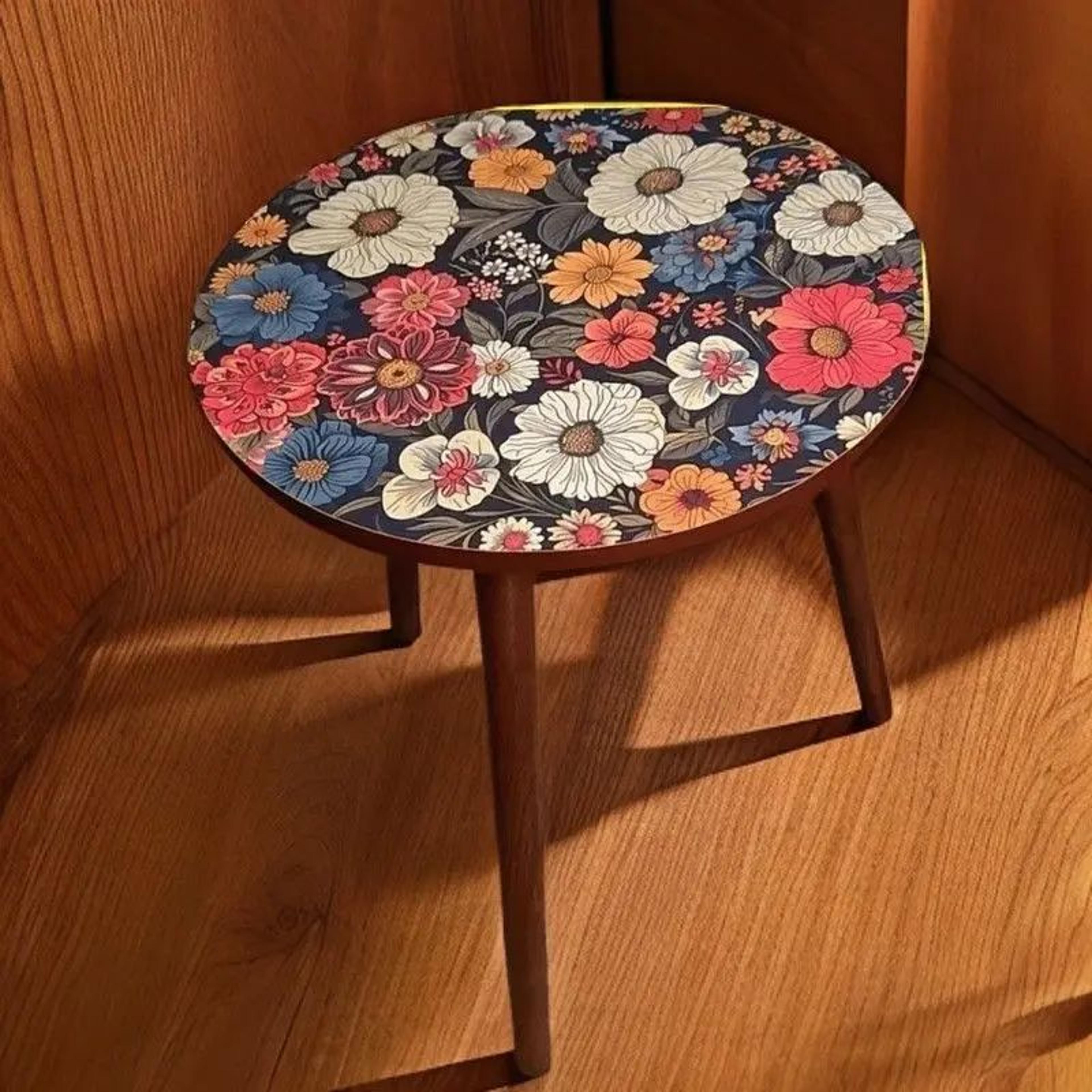 Mandala Wooden Round Side Table 1