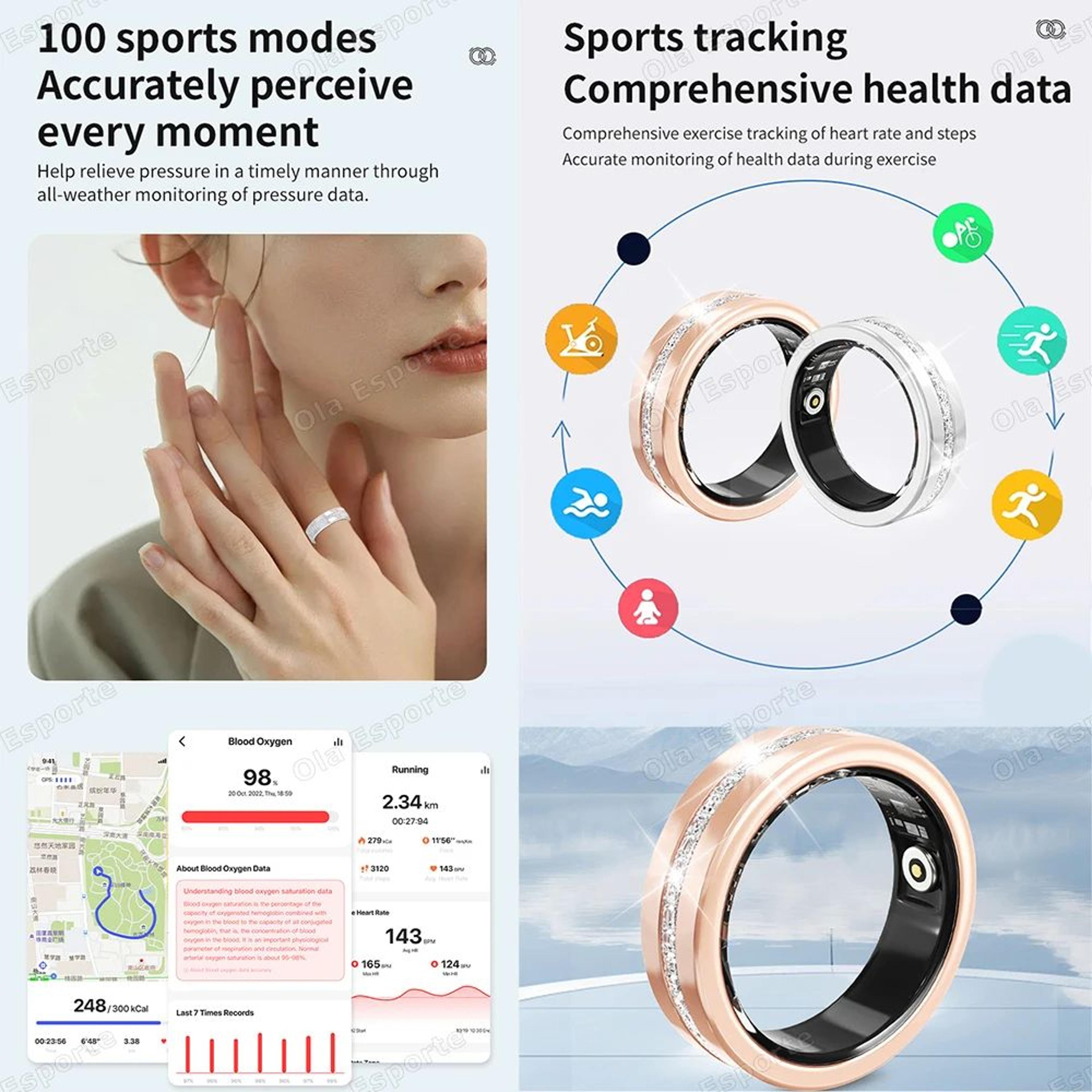 Fashion Smart Fitness Ring Heart Rate Pedometer Health Tracker 4