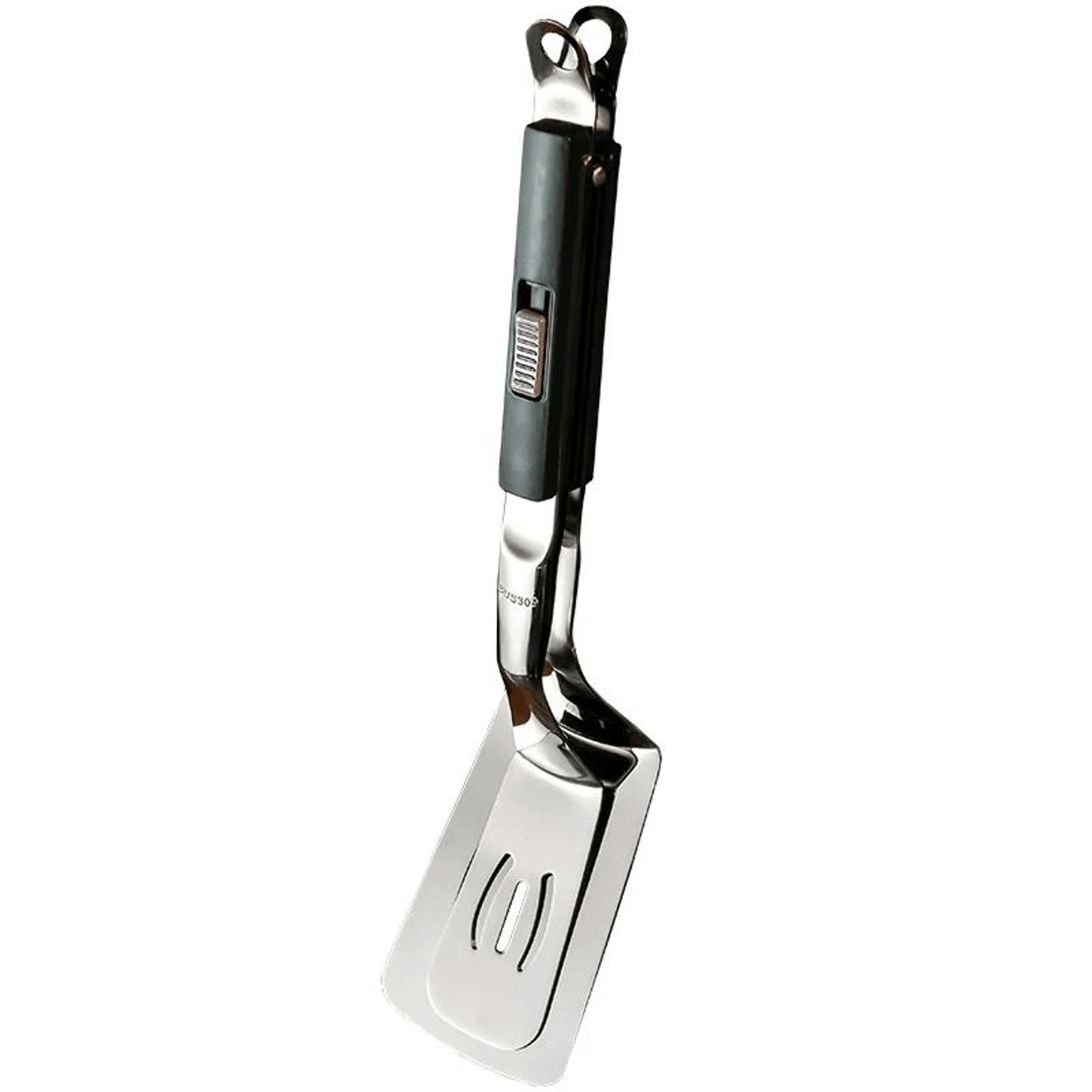 spatula tongs turning eggs cleanly on frying pan