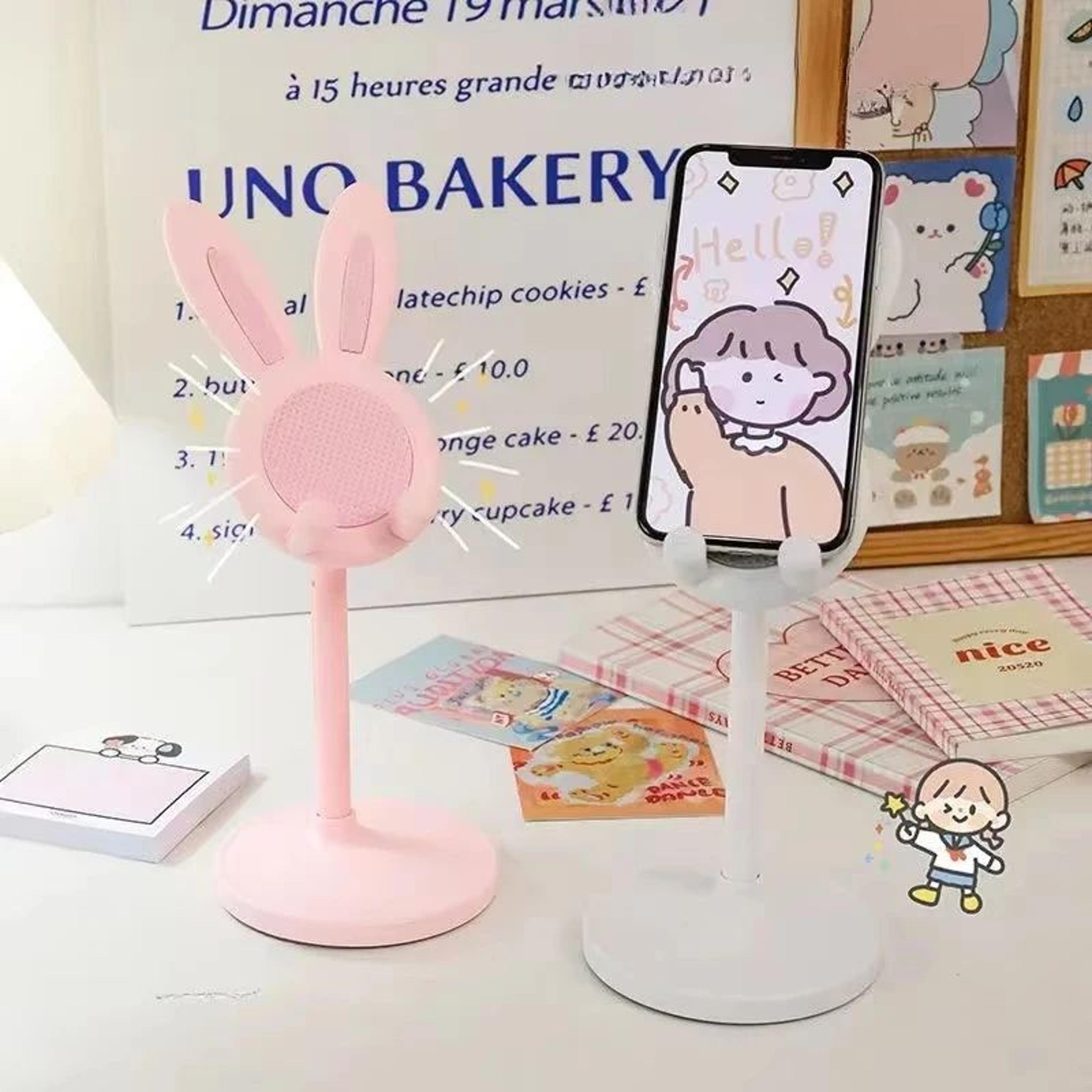 Cute Pink Rabbit Desktop Phone Holder 1