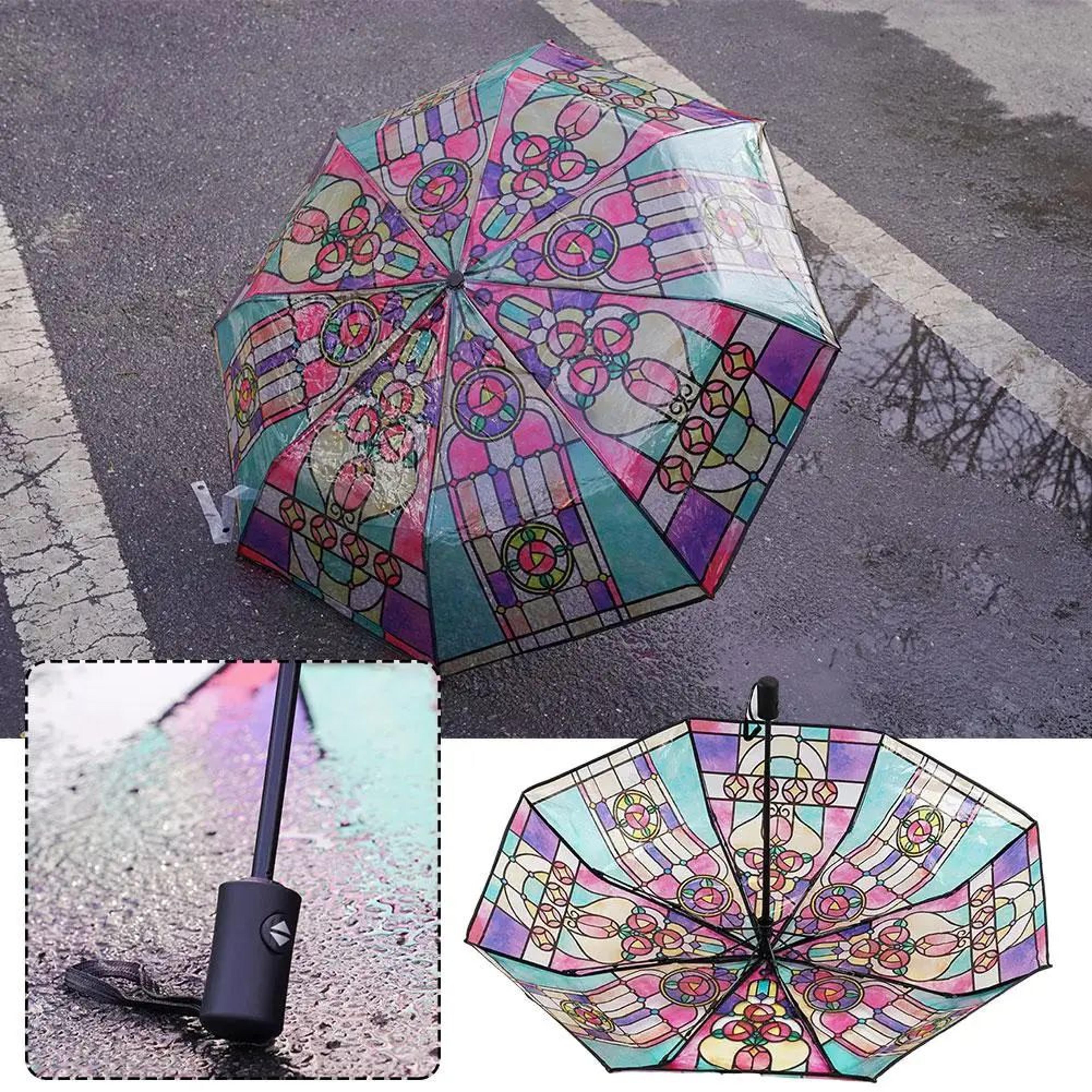Colorful Glass Pattern Automatic Umbrella 0