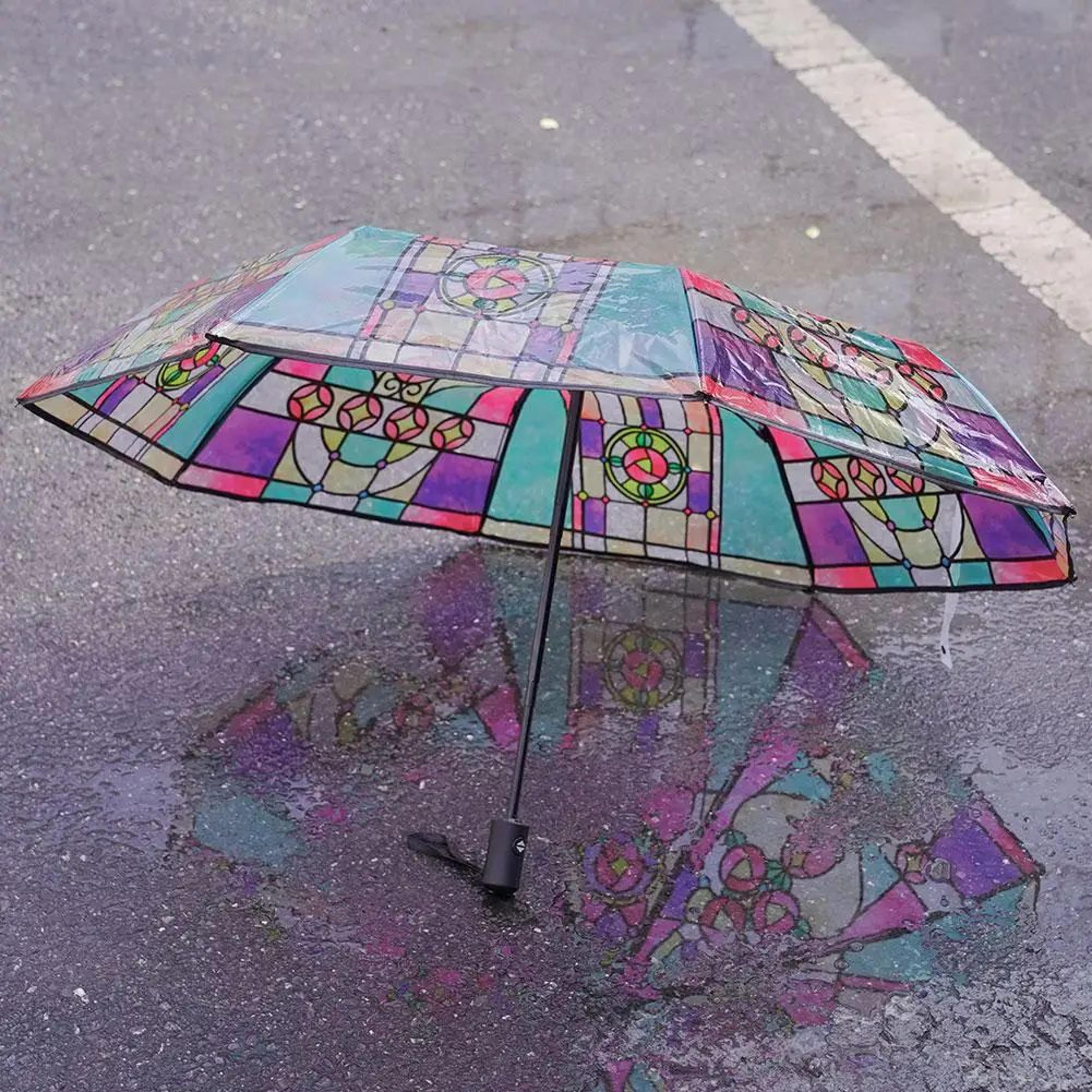Colorful Glass Pattern Automatic Umbrella 3