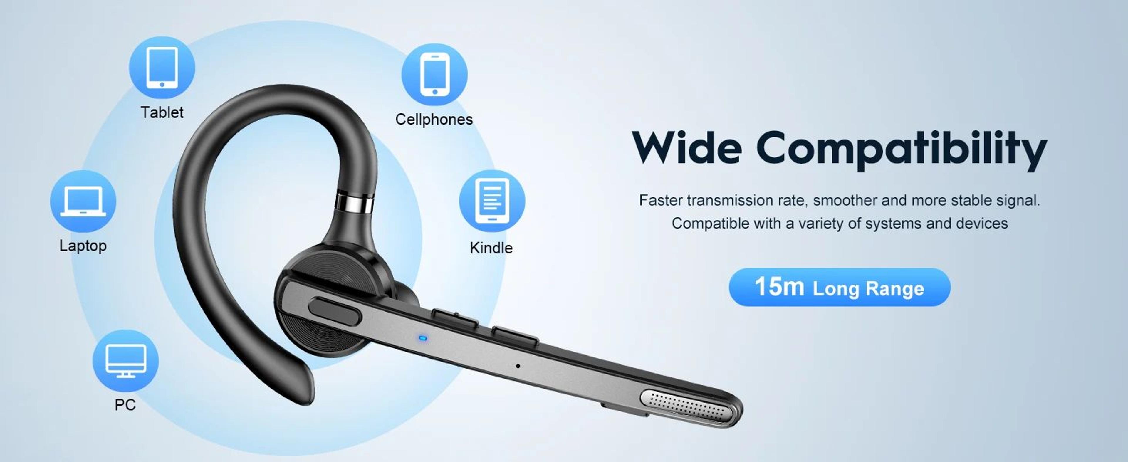 Bluetooth Wireless Headset DualMic Noise Cancelling 7