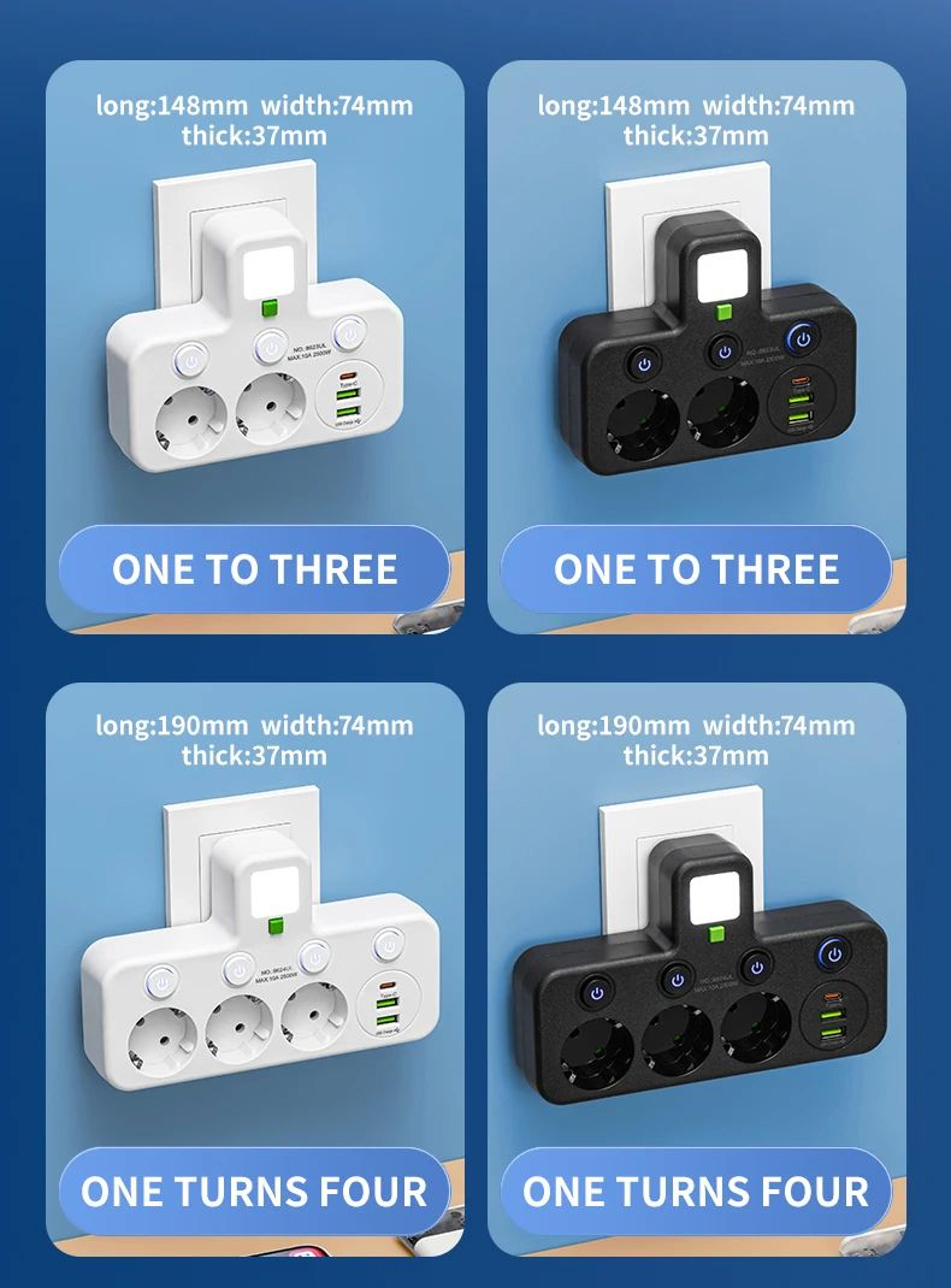 EU Power Strip With USB Charger And Separate Switches 11