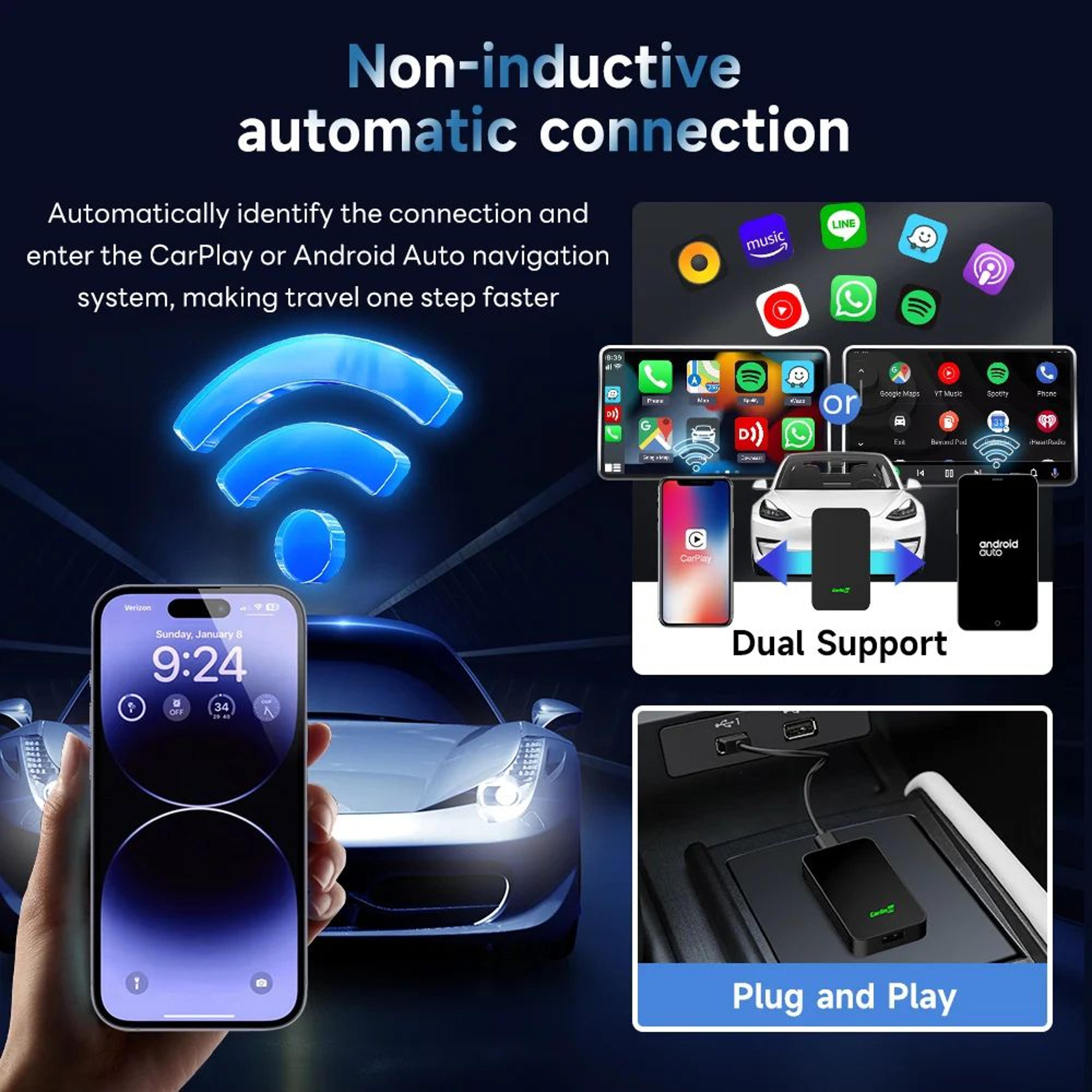 CarlinKit 50 Wireless CarPlay Android Auto Adapter 2