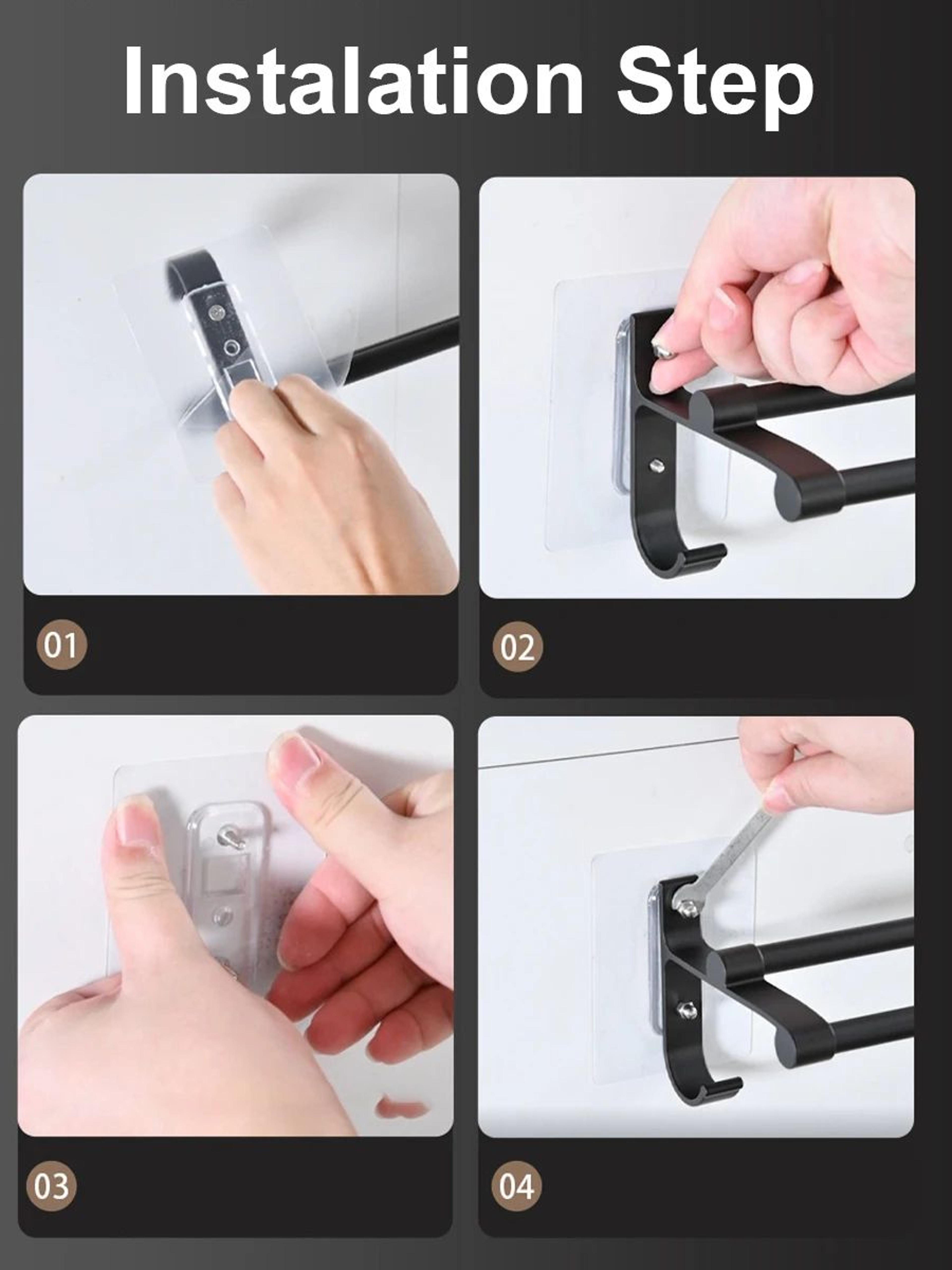 No Drill Aluminum Double Bar Towel Rack 7