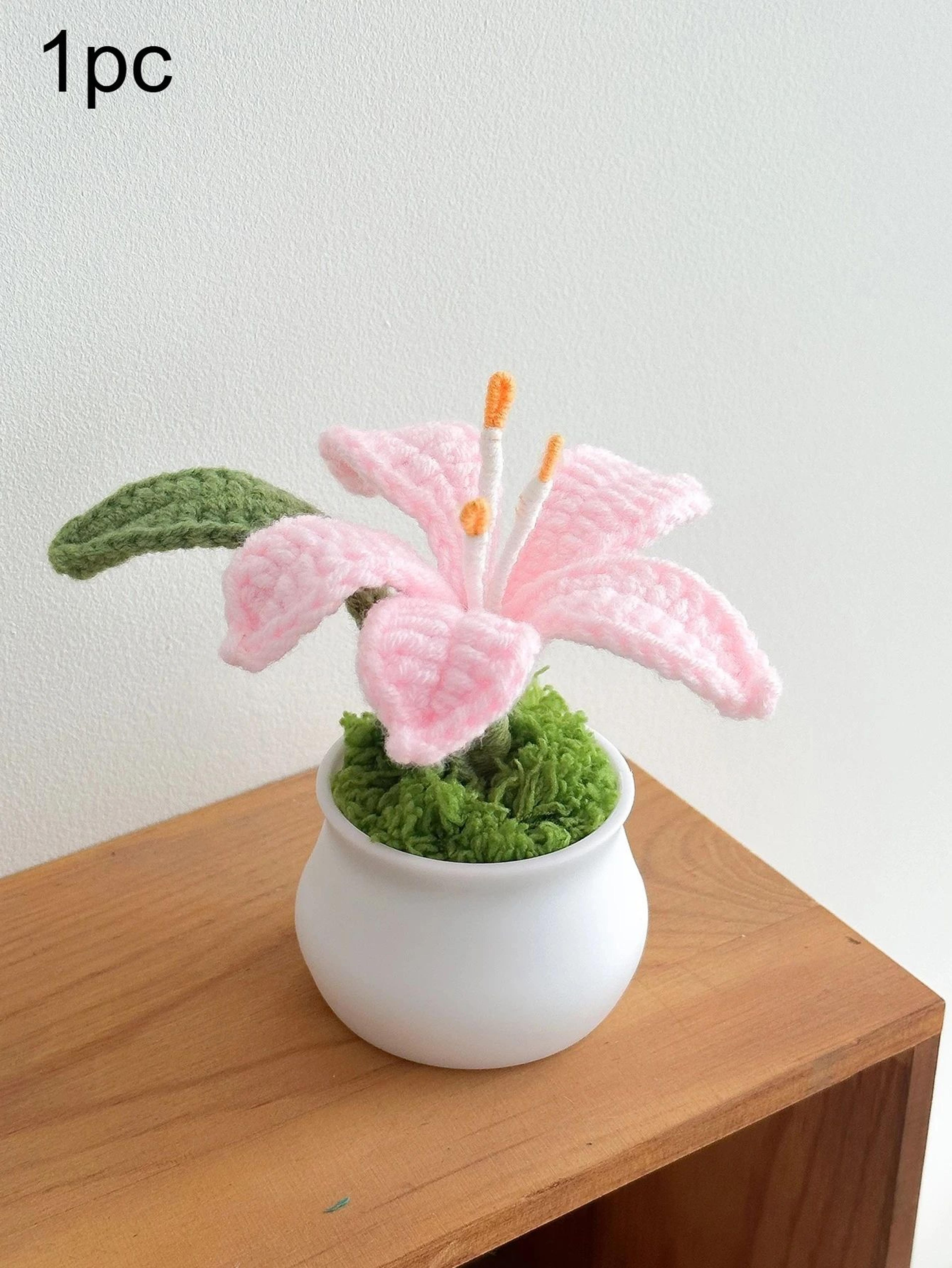 Hand Knitted Lily Flower Pot Decor 7