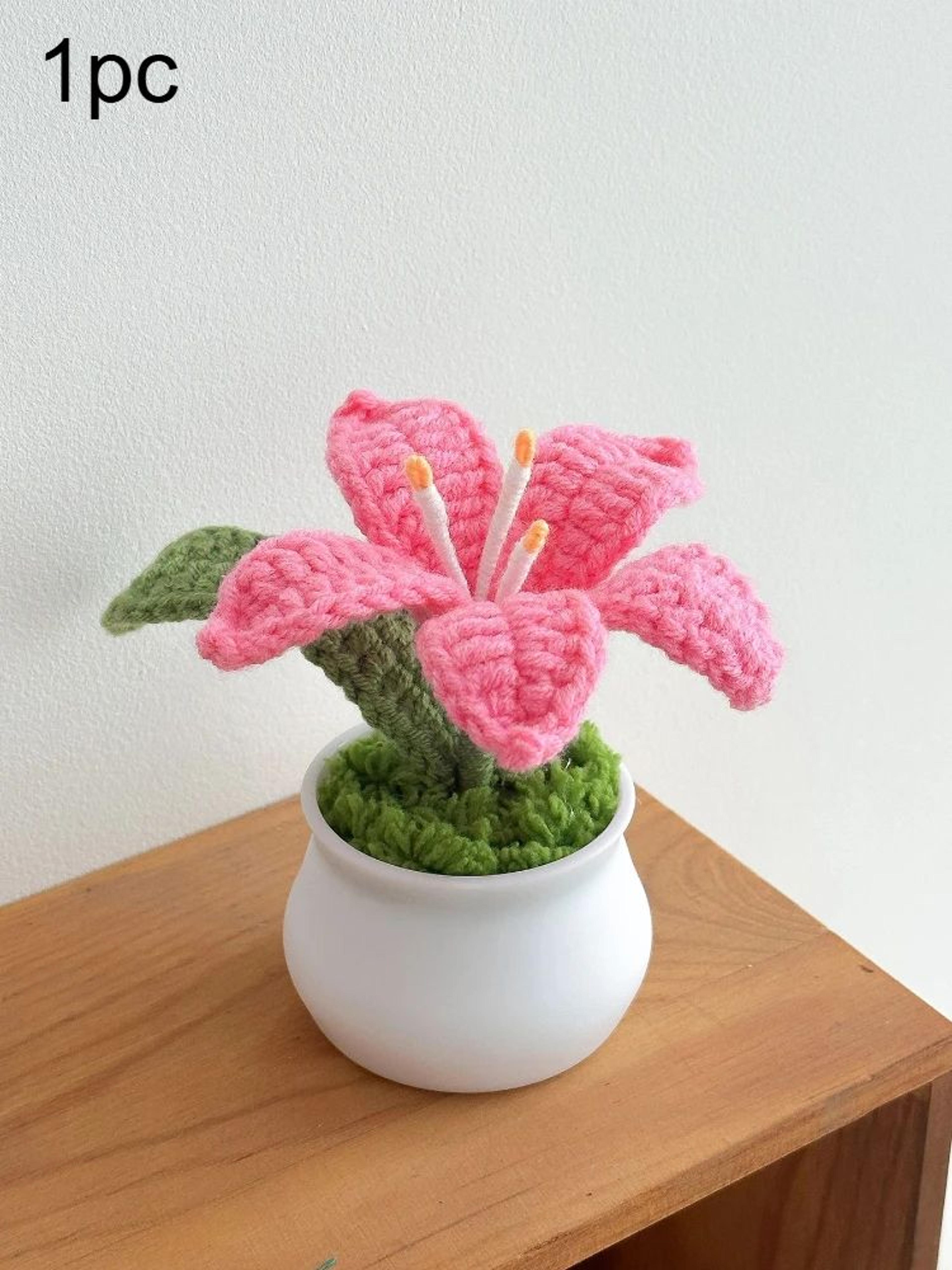 Hand Knitted Lily Flower Pot Decor 9