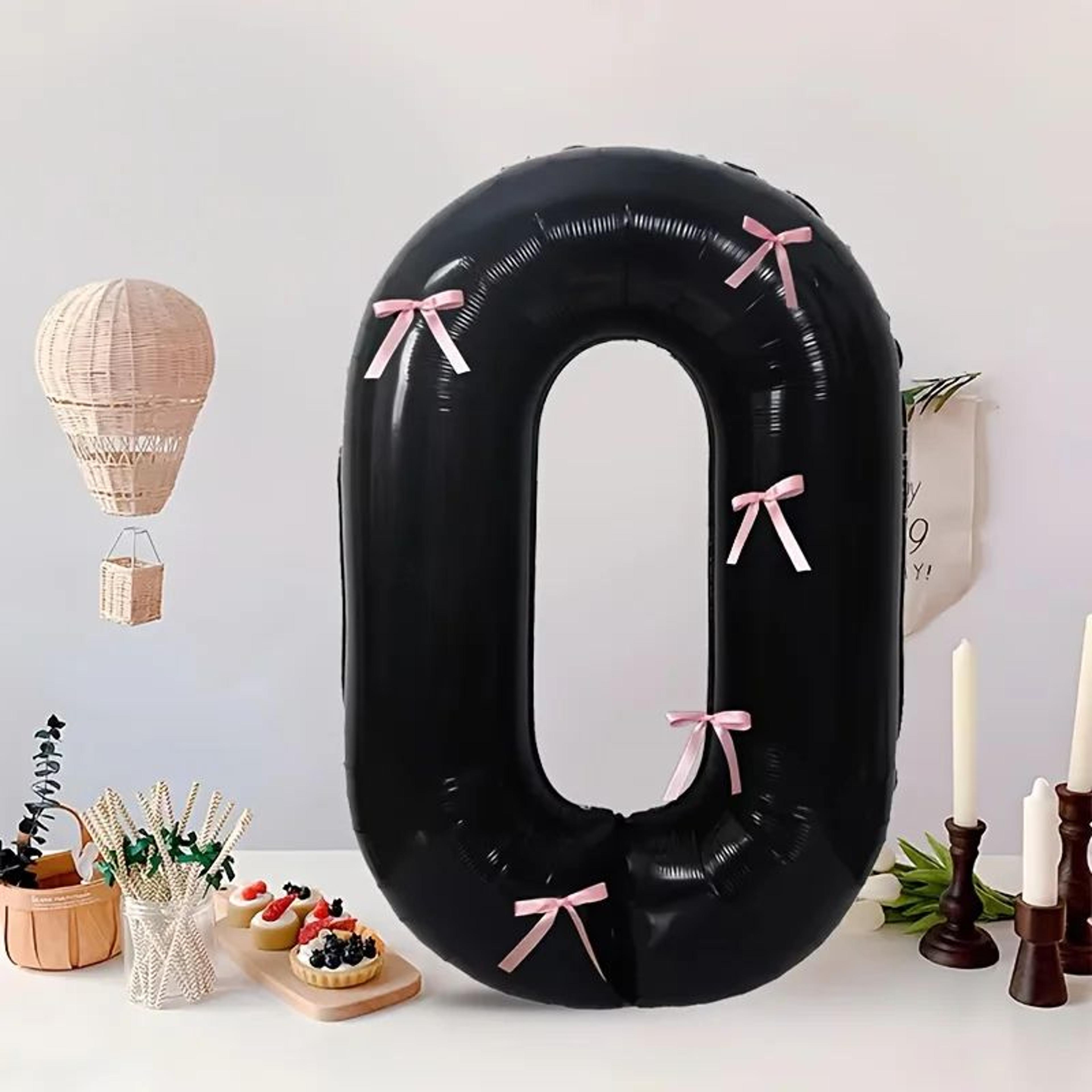 Black Number Balloon With Pink Bow 2
