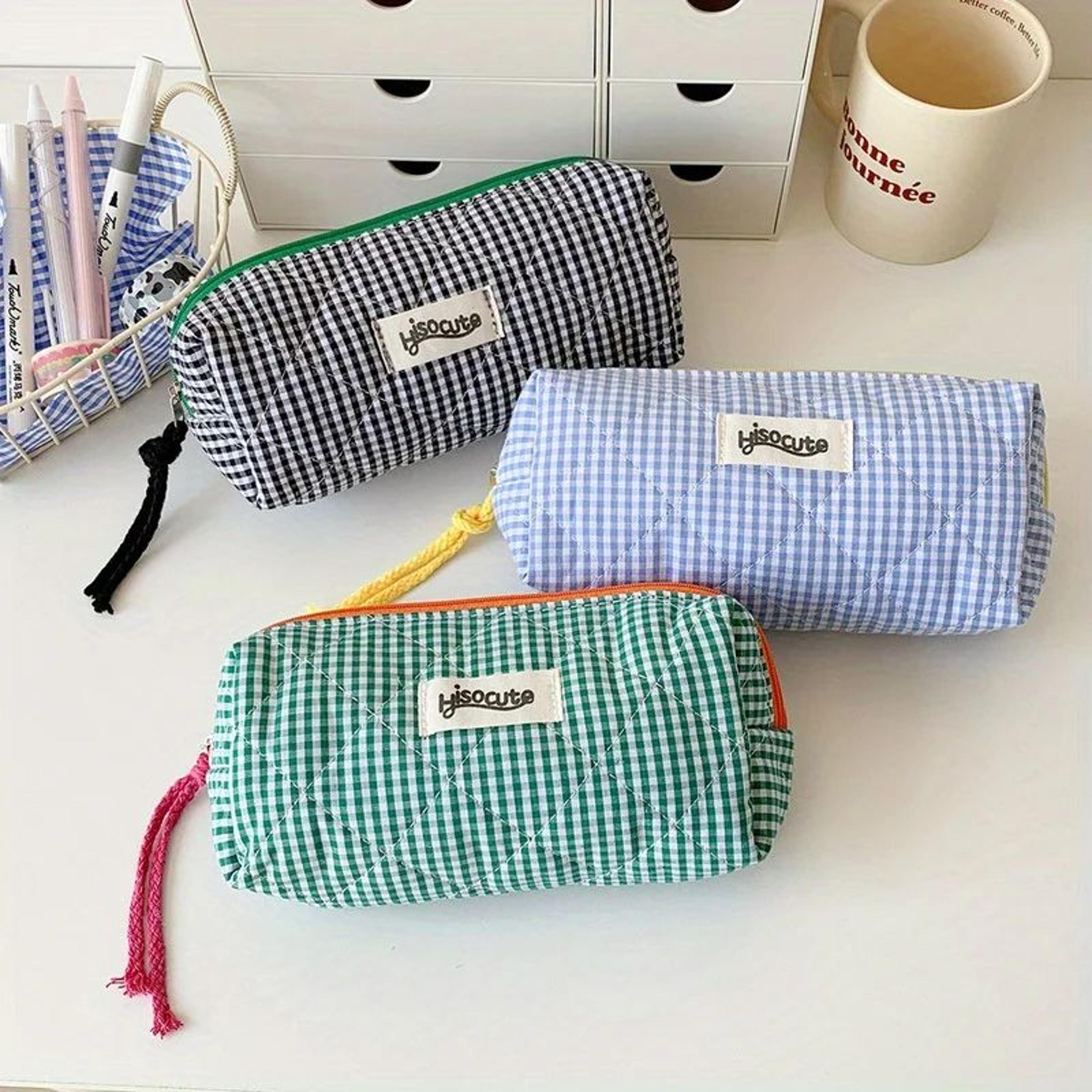 Color Block Checkered Cosmetic Storage Bag 1