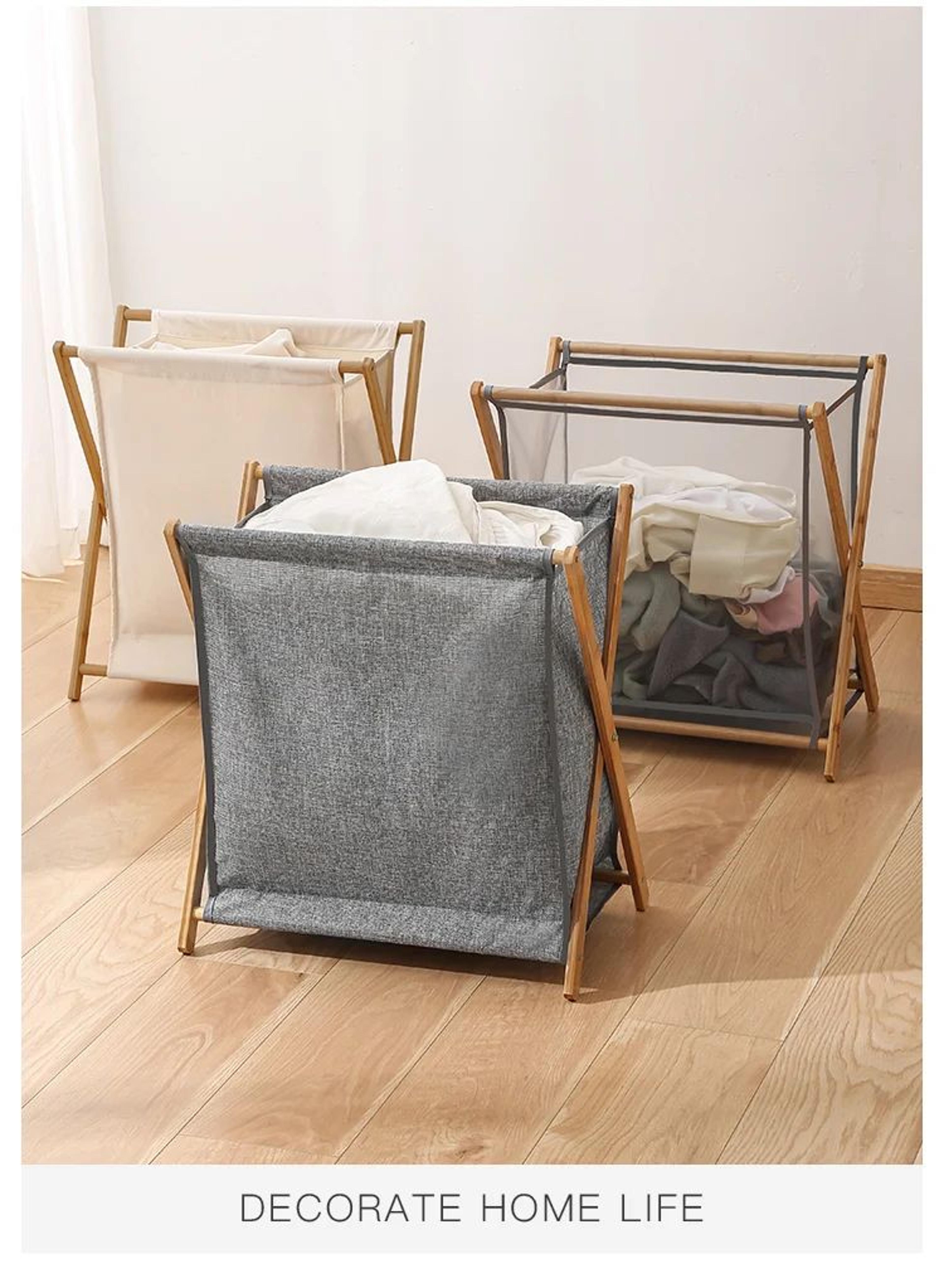Foldable Wood Frame Laundry Storage Basket 6