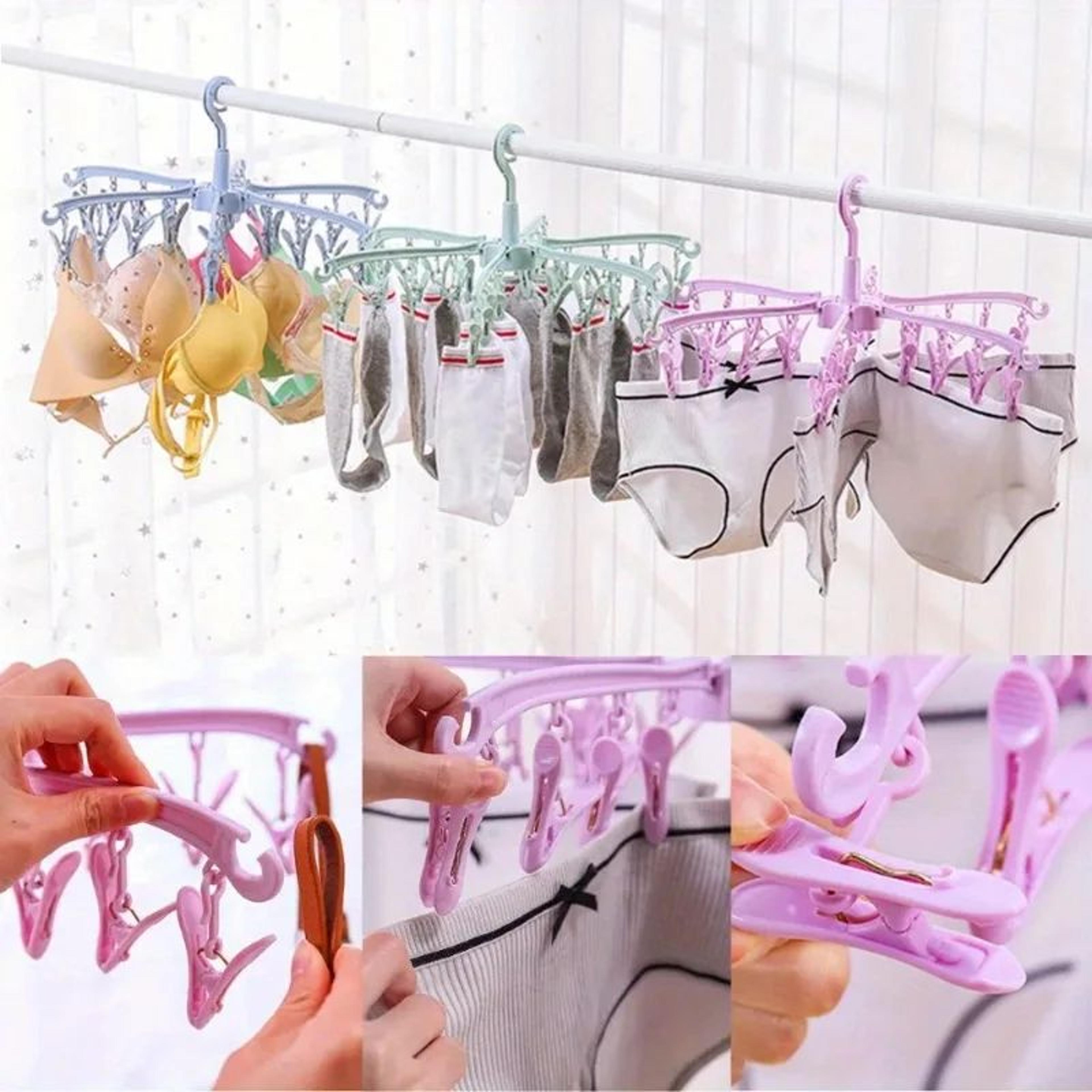 Folding Sock Drying Rack With 24 Clips 8