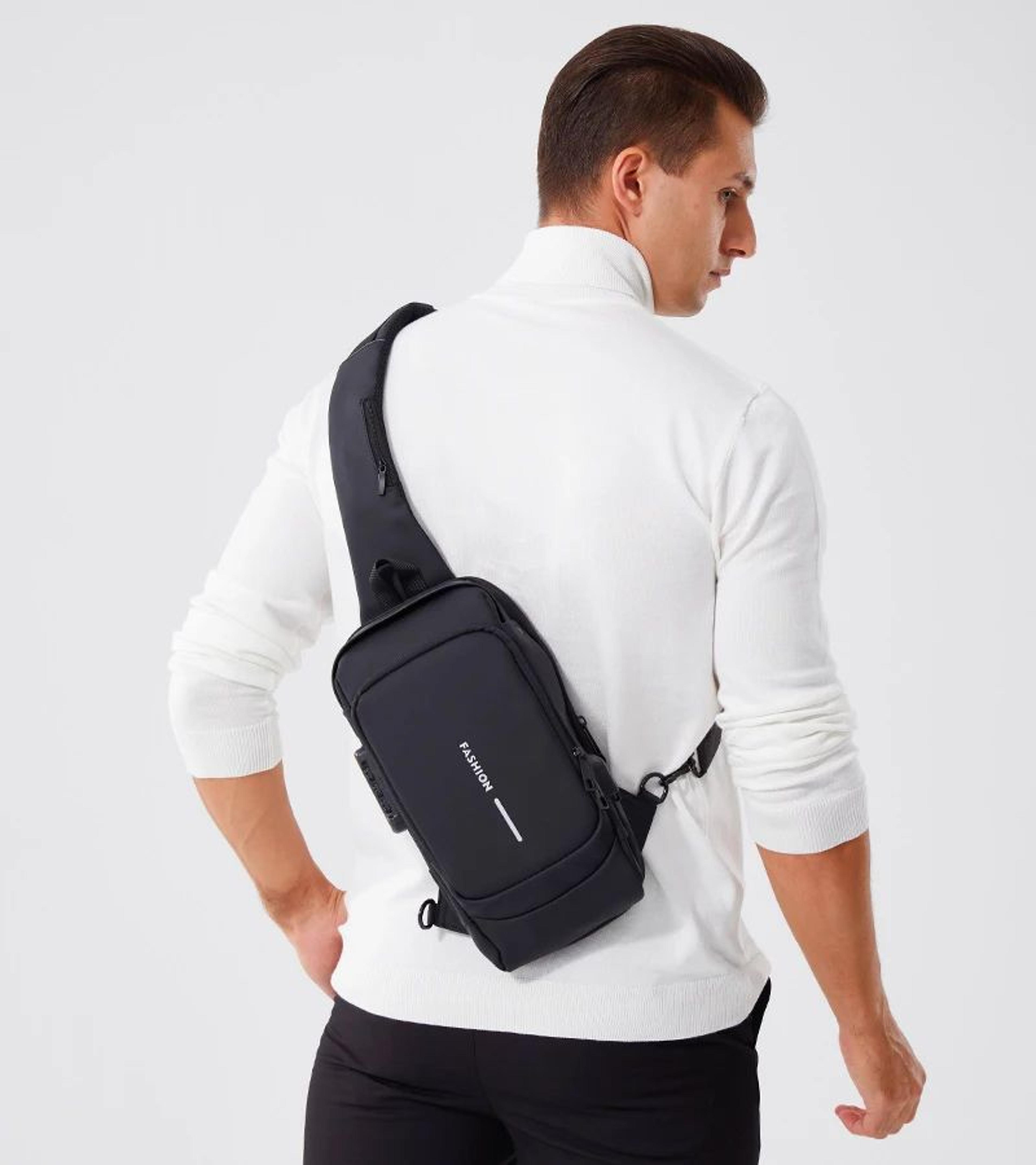 Men PU Leather AntiTheft Crossbody Chest Bag 10