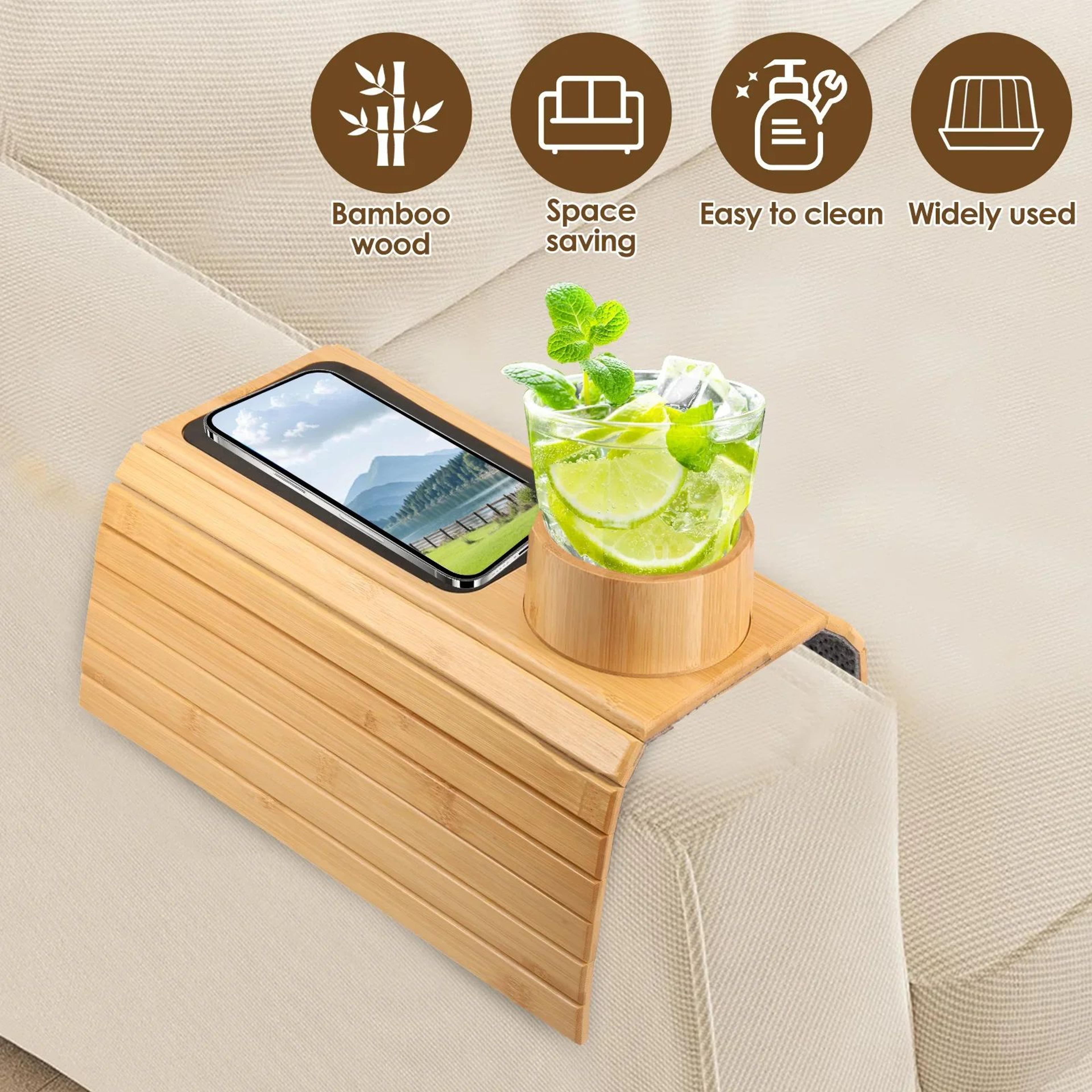Bamboo Sofa Armrest Cup Holder Tray 1
