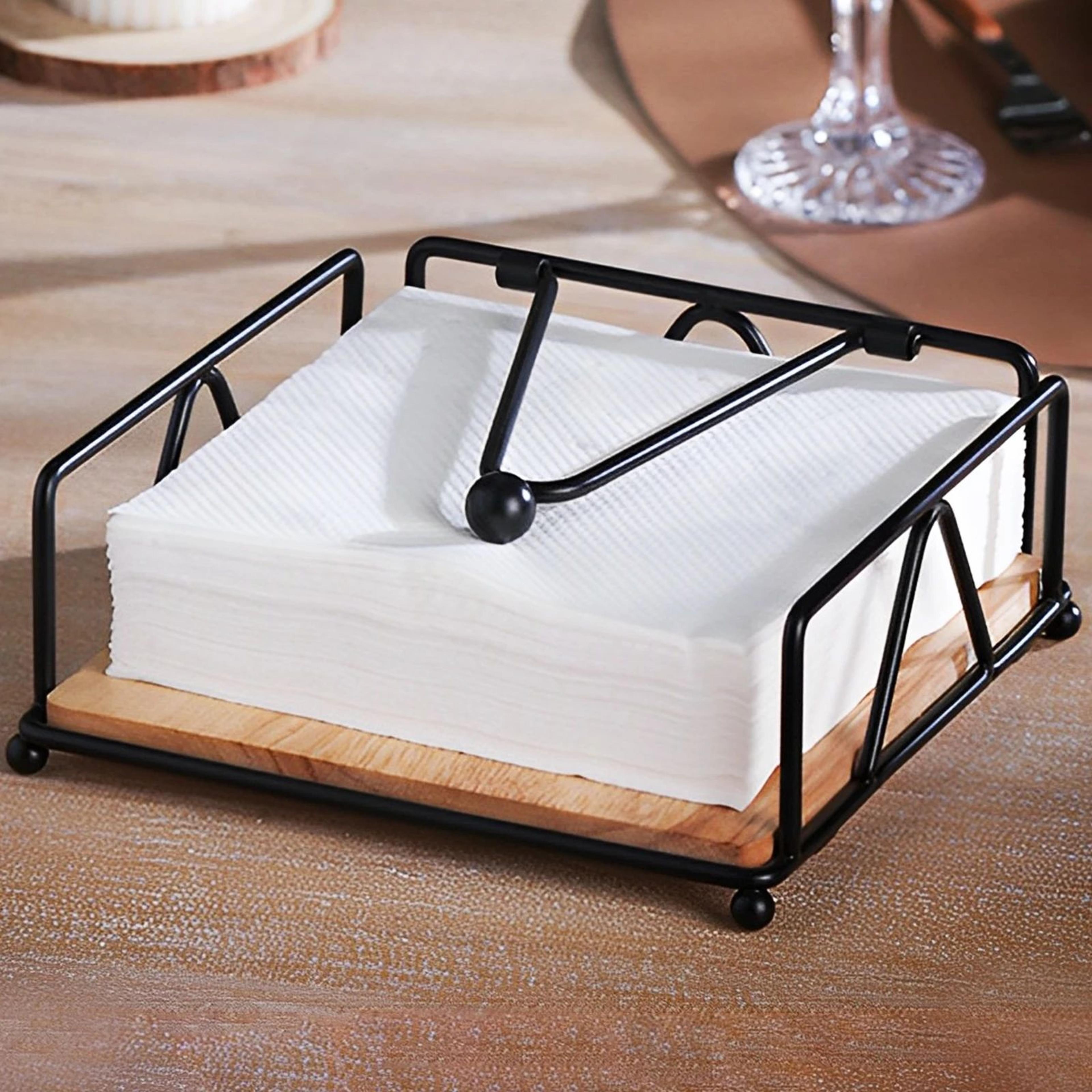 Iron Napkin Holder With Wooden Base 0