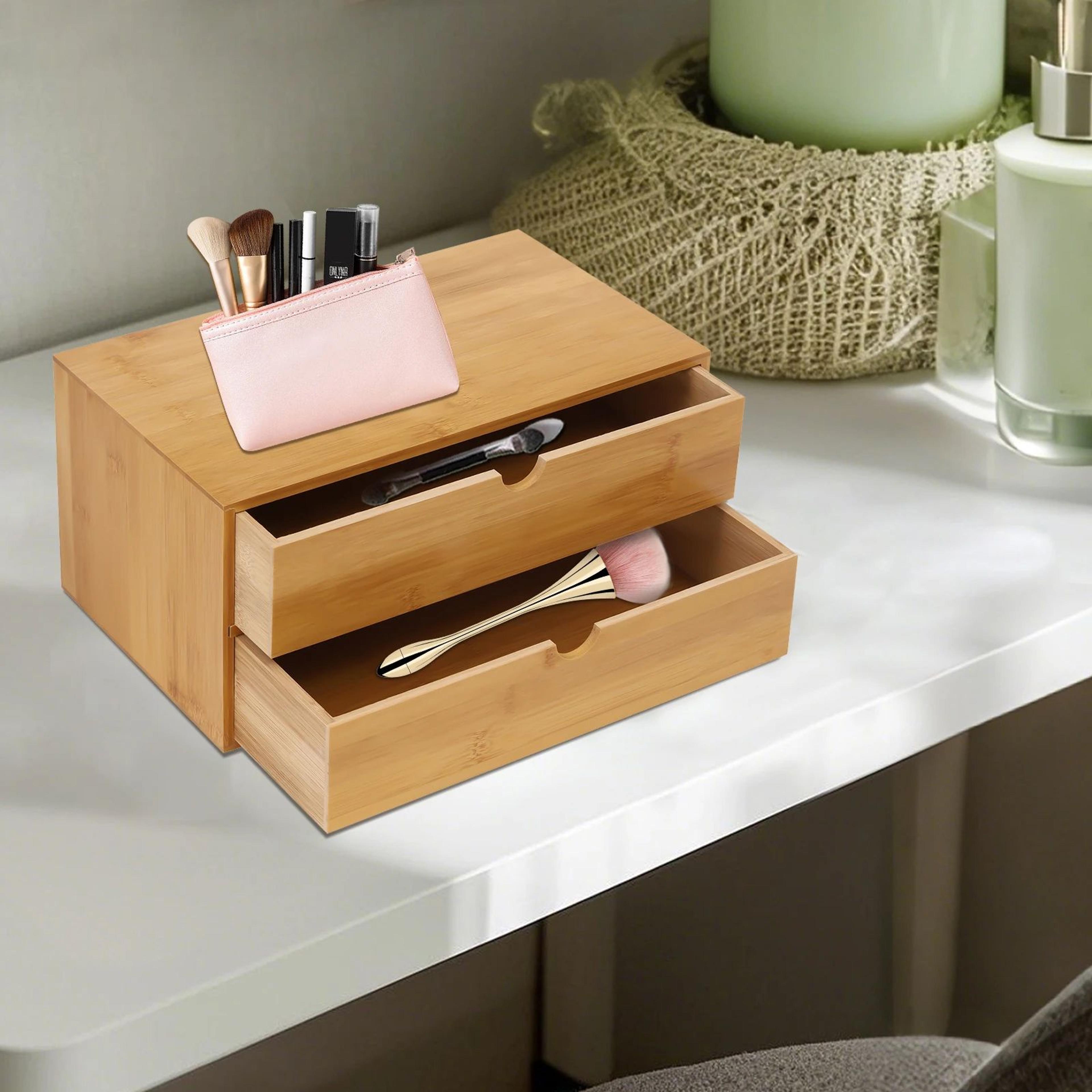 Bamboo Desktop Organizer With 2 Drawers For Desk Storage 2