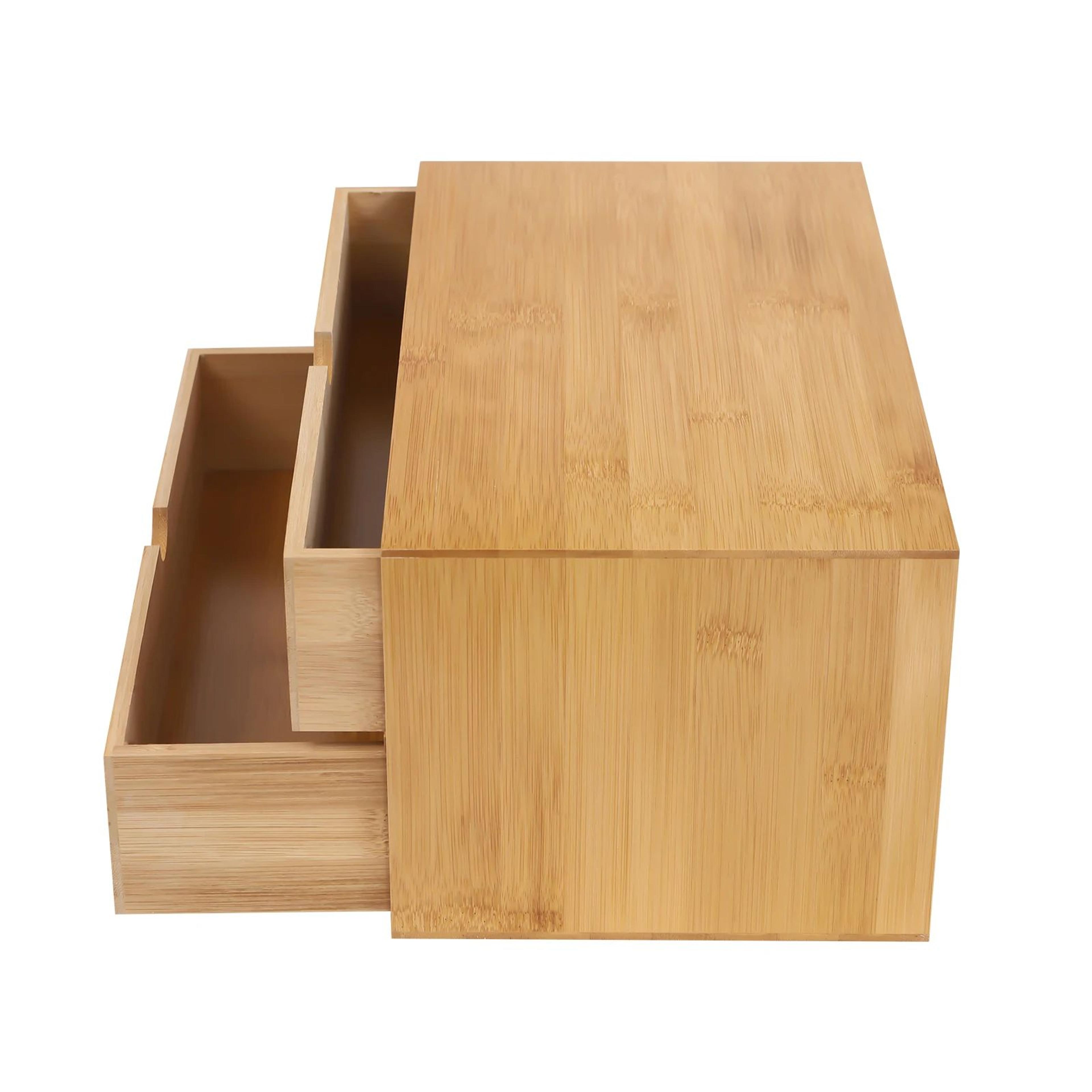 Bamboo Desktop Organizer With 2 Drawers For Desk Storage 9