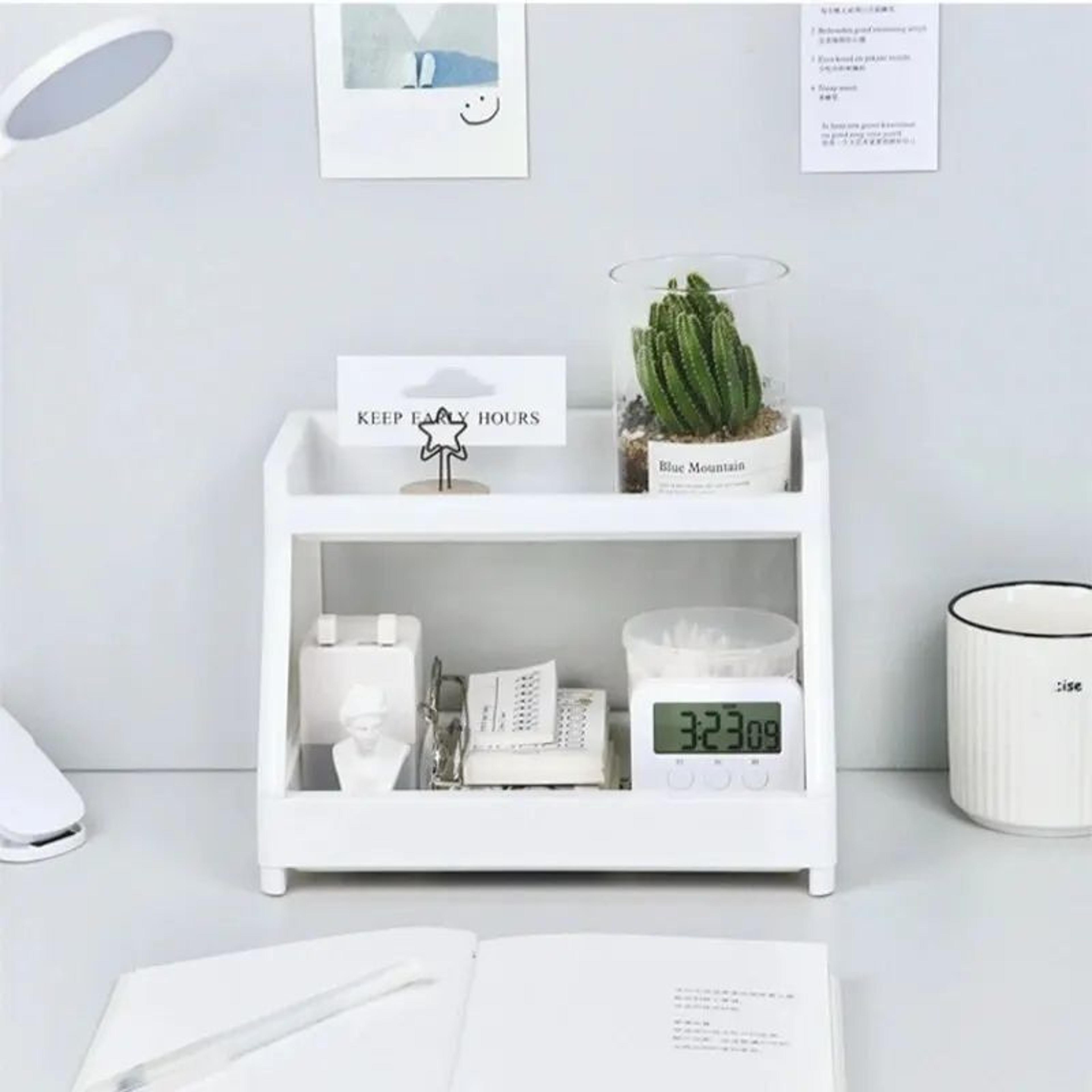 White Double Tier Desktop Storage Shelf With Cats Paw Design 2