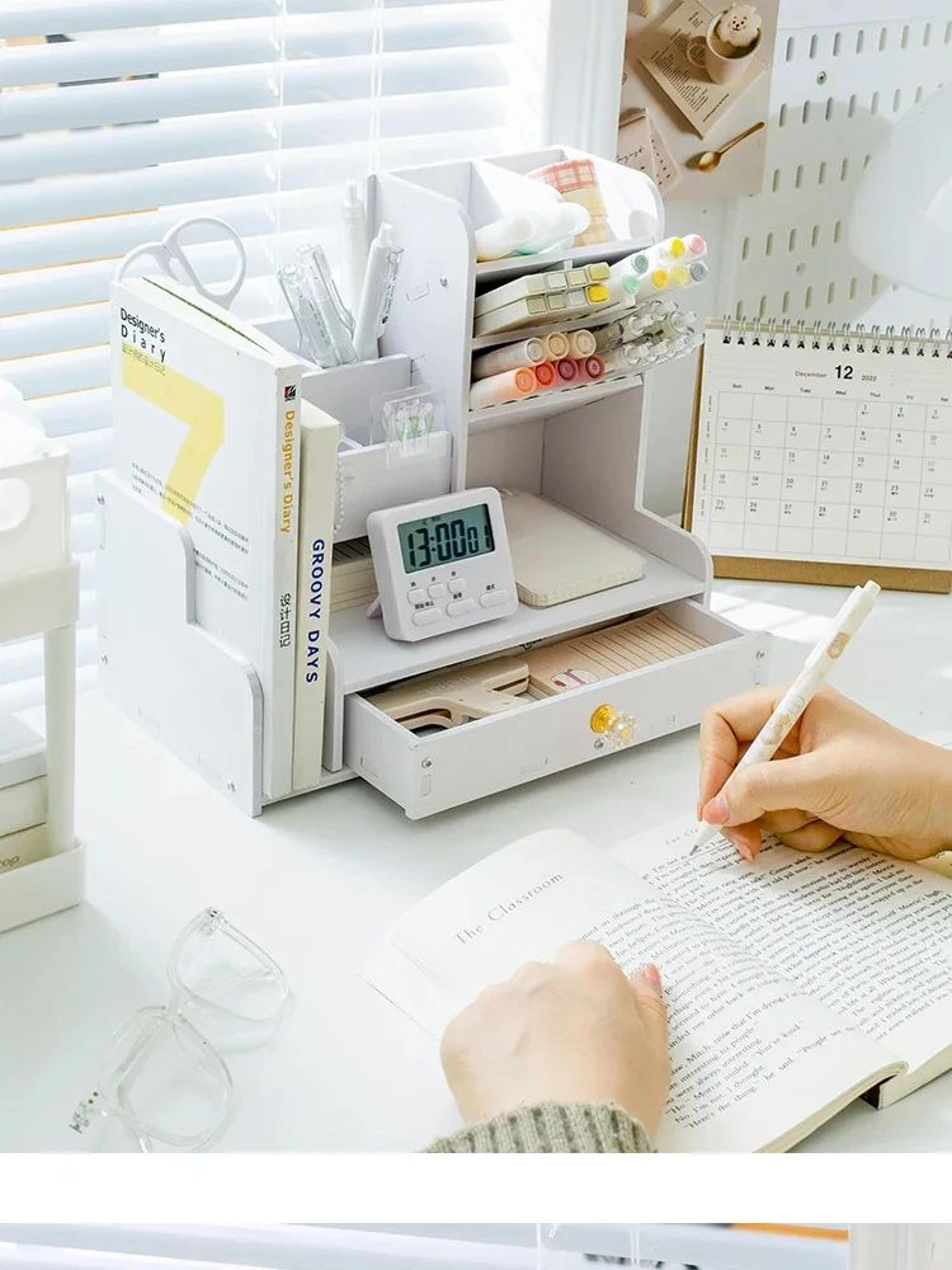 Wooden Desktop Pen And Stationery Organizer With MultiShelves 7