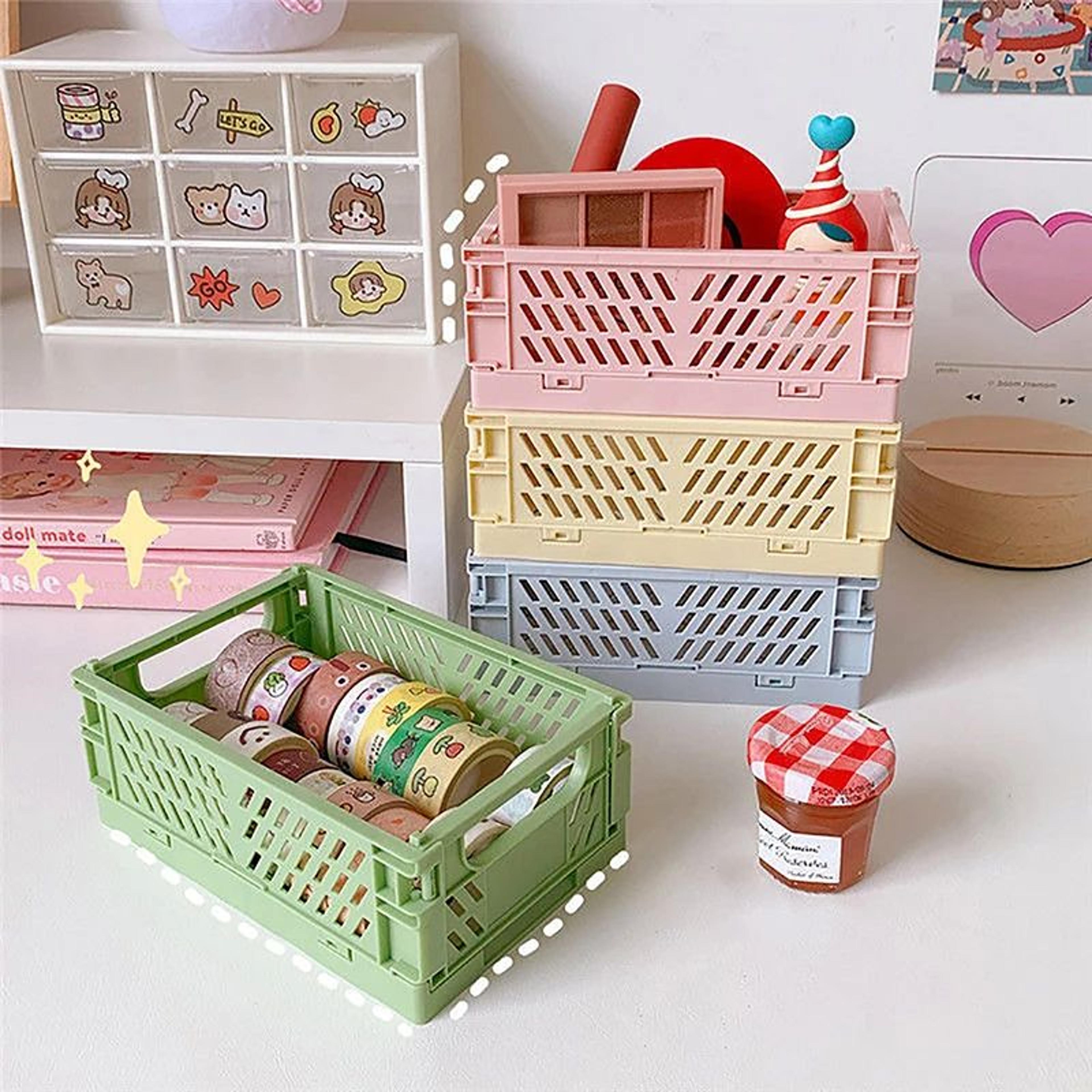 Collapsible Plastic Folding Storage Crate For Desktop  Home 4