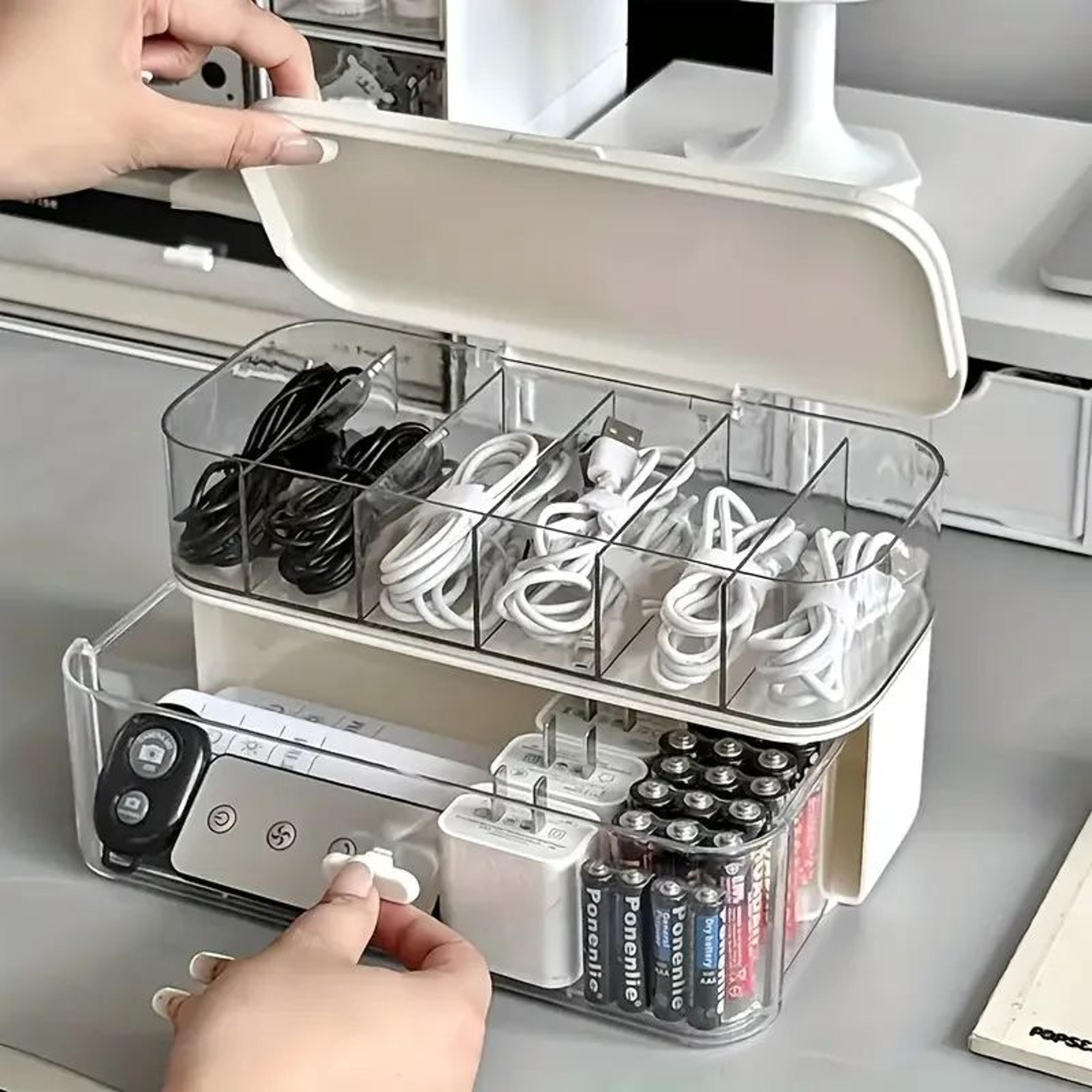 Double Layer Transparent Cable  Desk Organizer Box 0