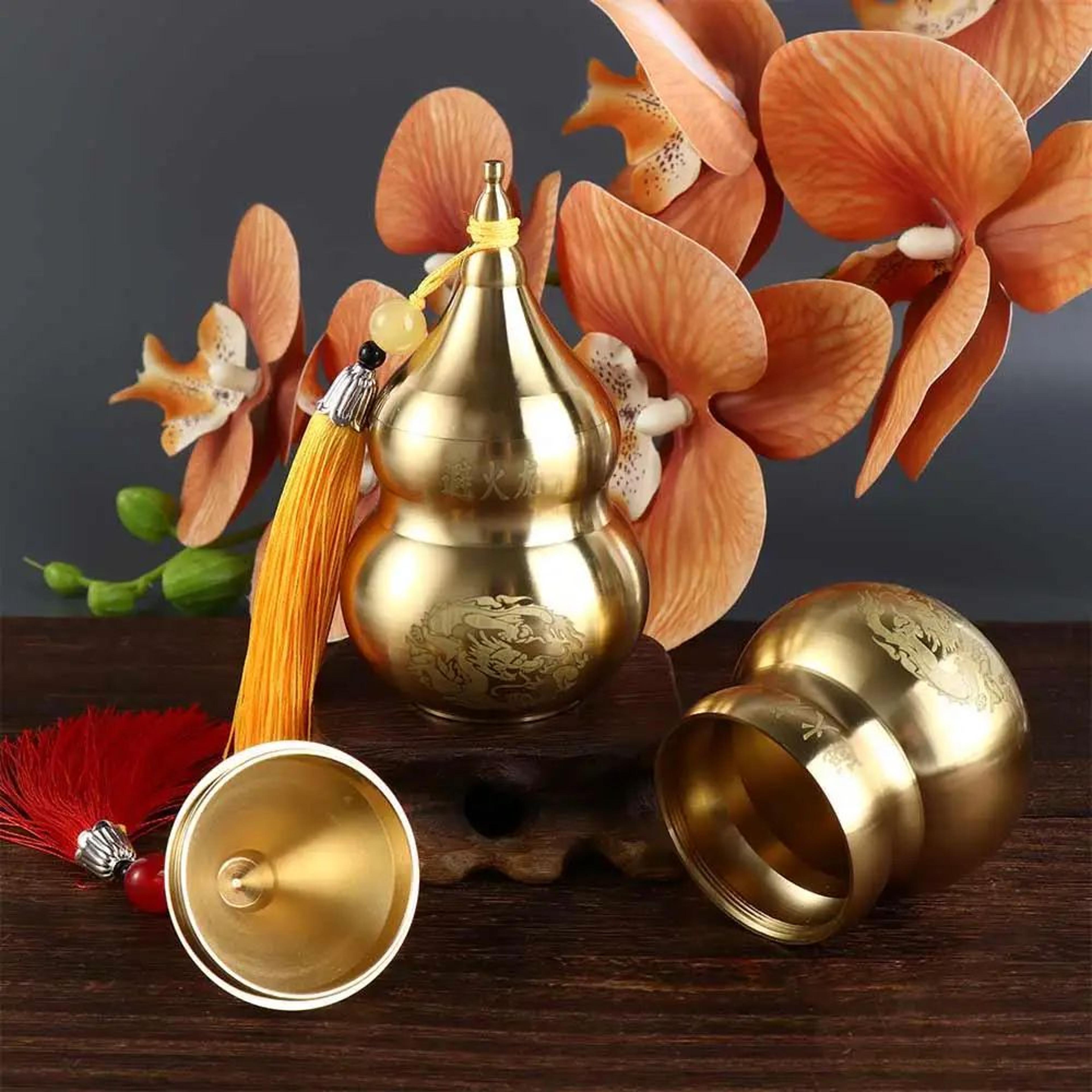 Brass Feng Shui Wu Lou Gourd Statue 6