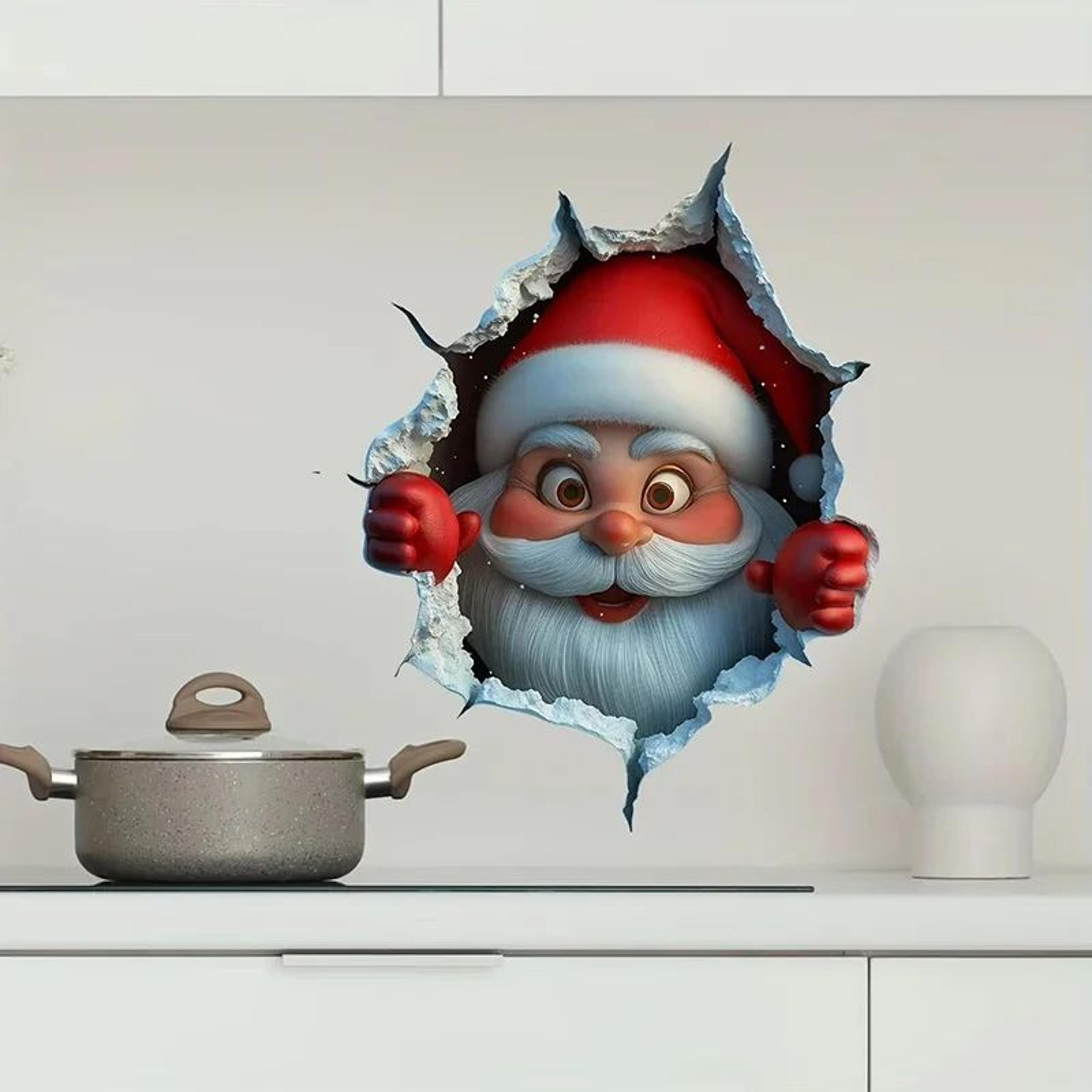 3D Christmas Santa And Reindeer Vinyl Wall Decal 1
