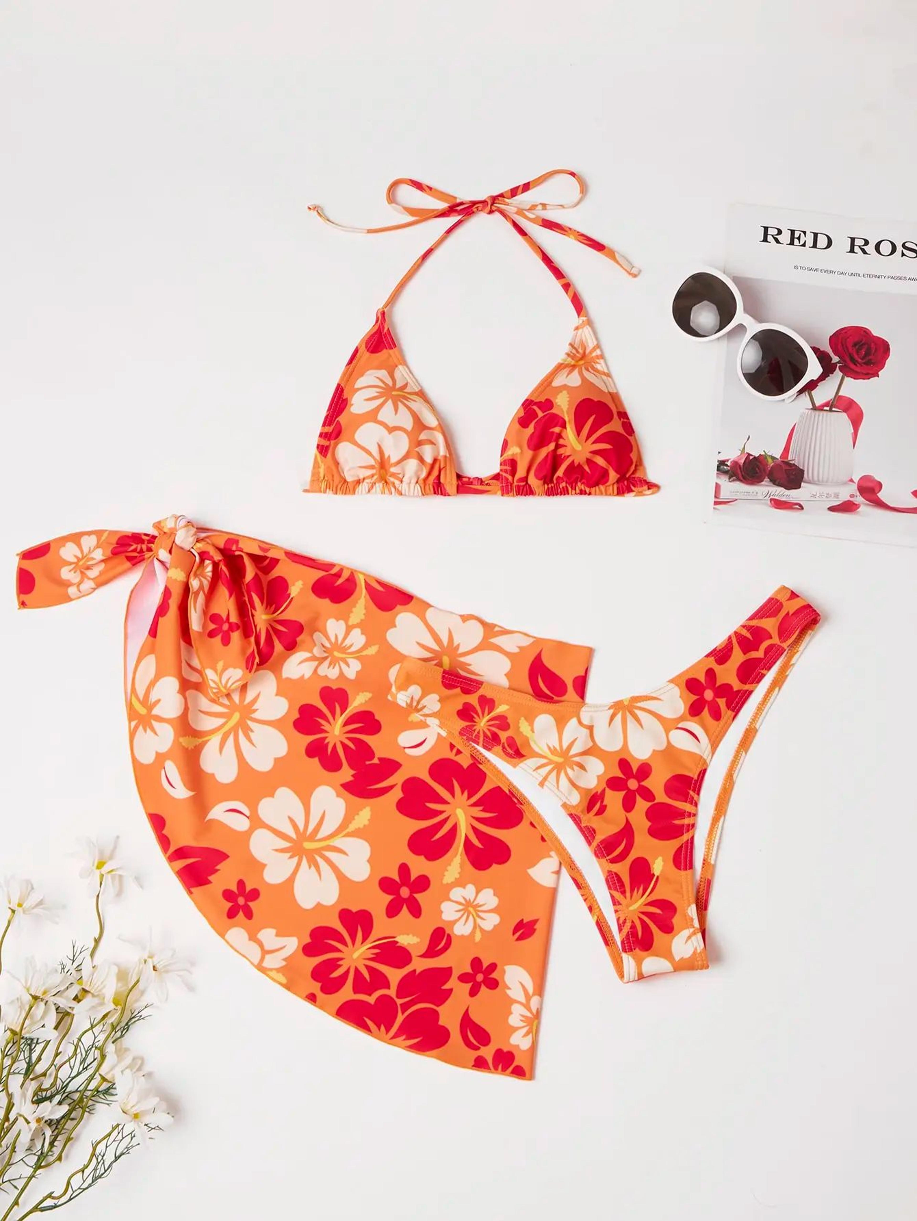 European American Sexy 3Piece Bikini Set With Swim Skirt CoverUp 7
