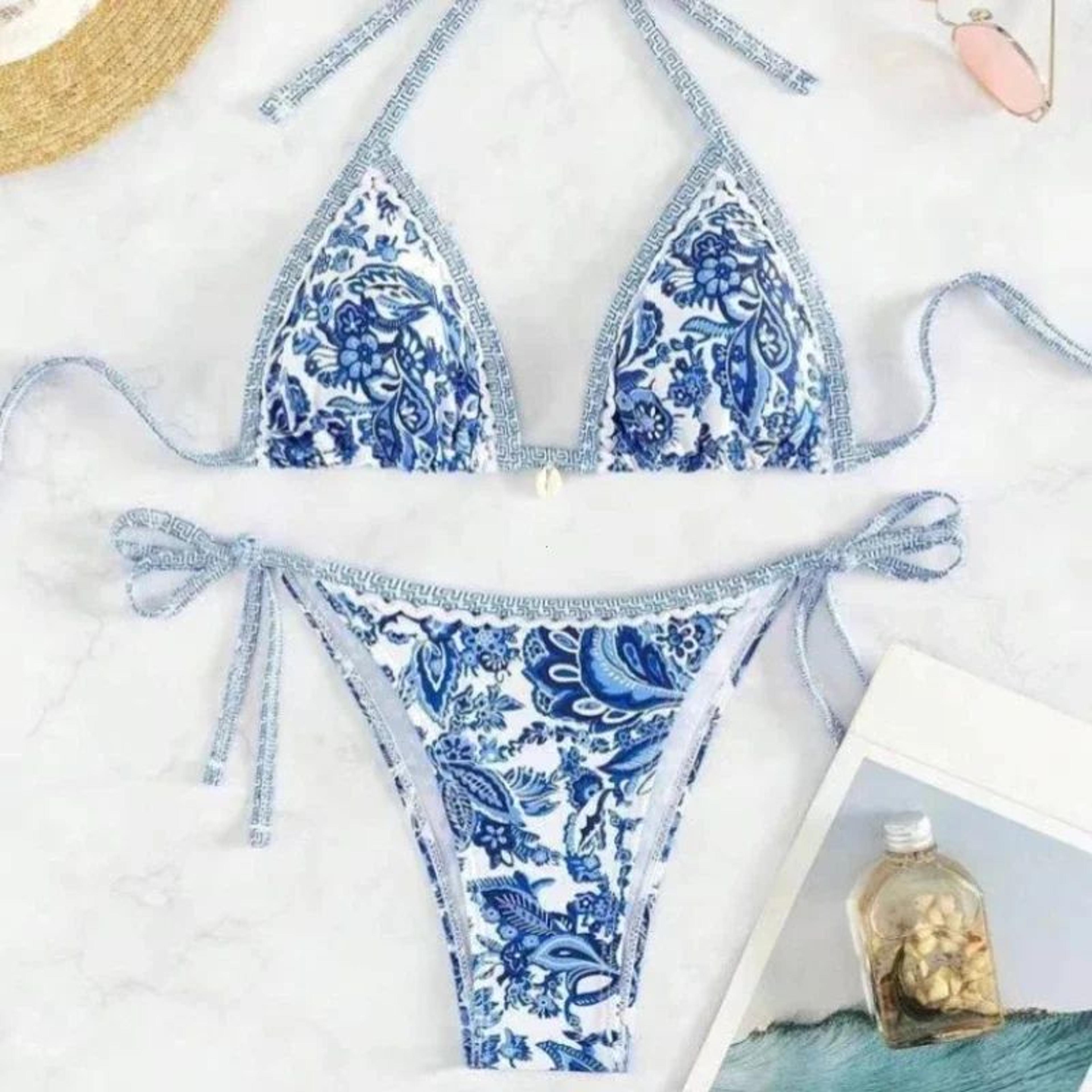 European American Printed Split Bikini Set Sexy Strap Swimsuit 2