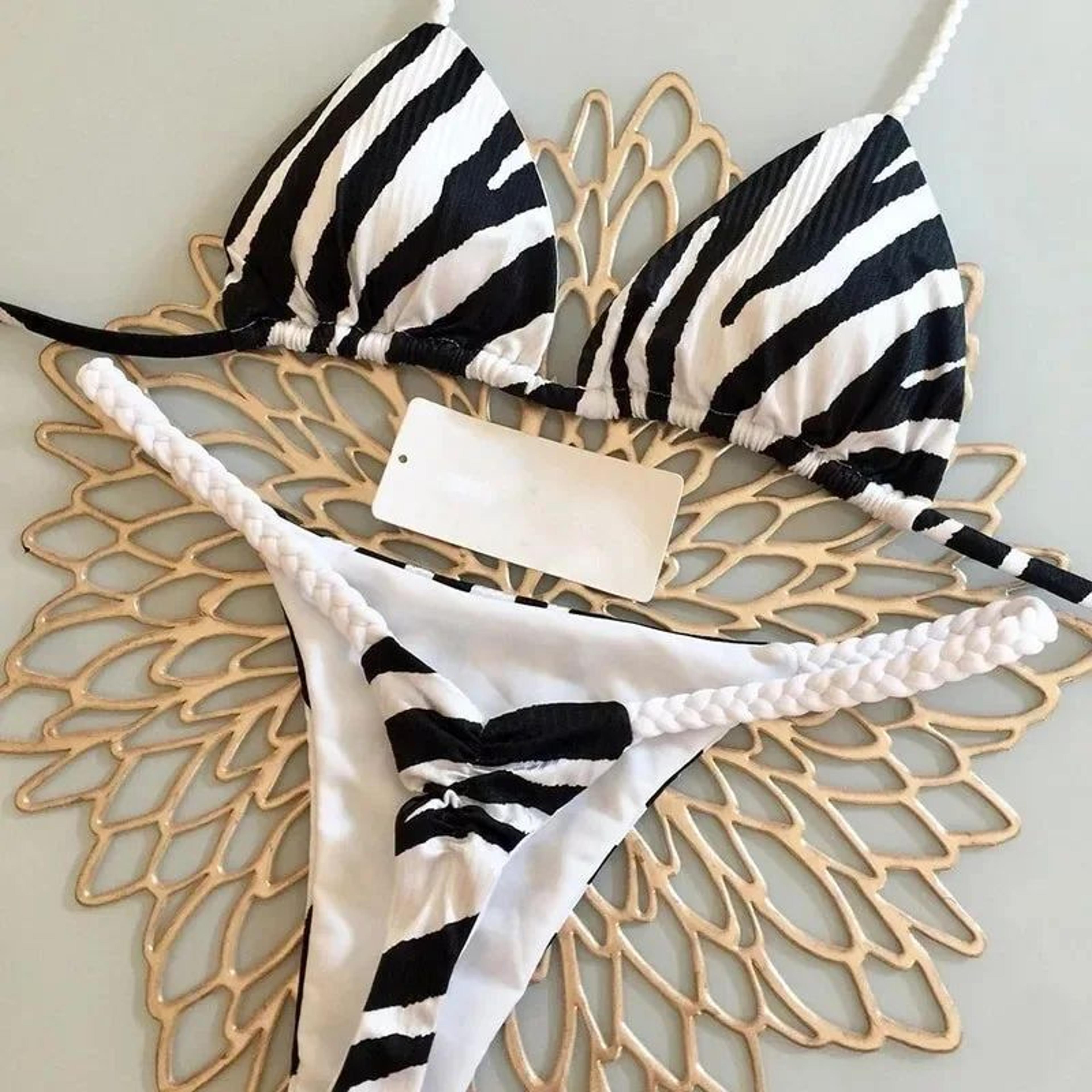 Womens Split Print GString Bikini Set Sexy Beach Swimwear 2