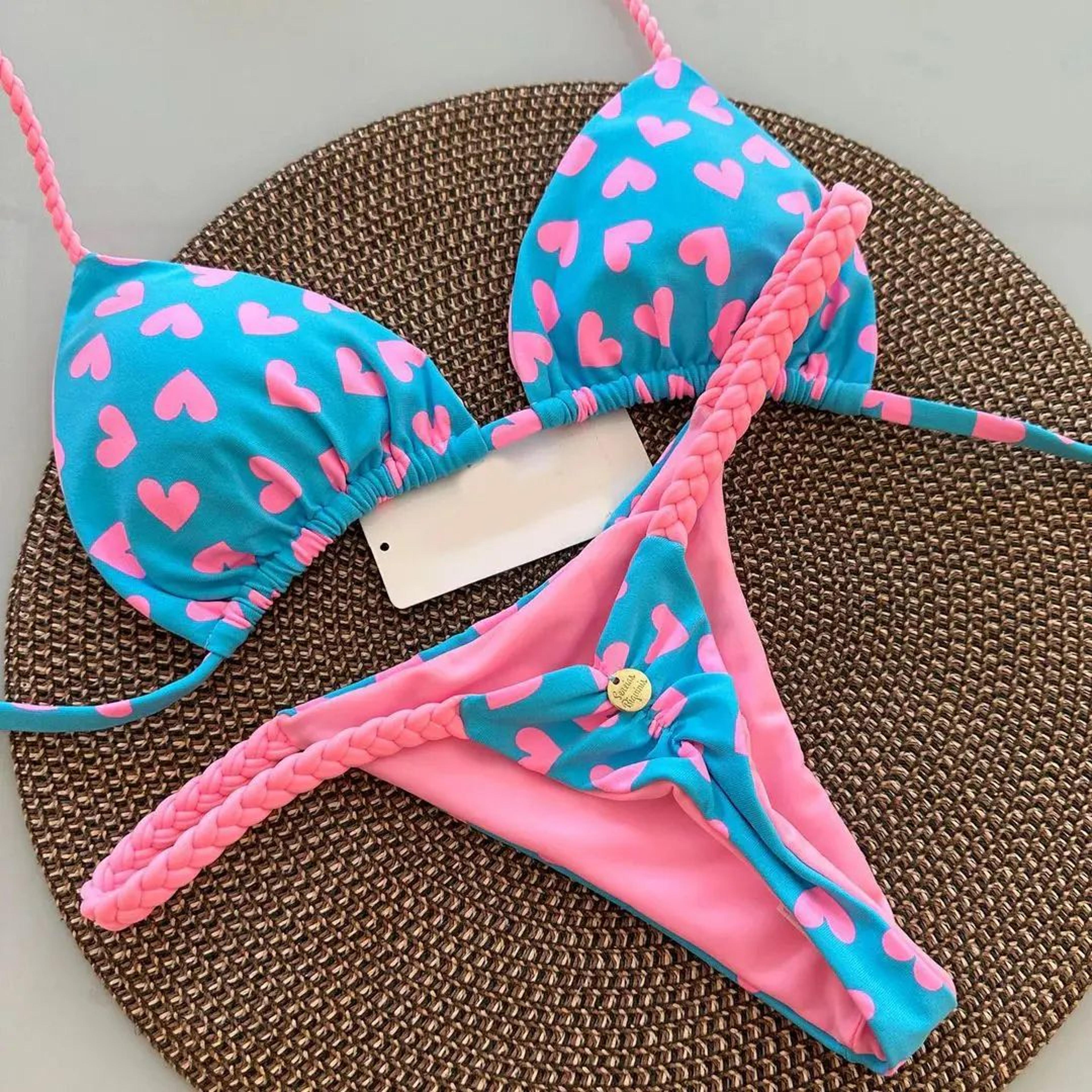 Womens Split Print GString Bikini Set Sexy Beach Swimwear 10