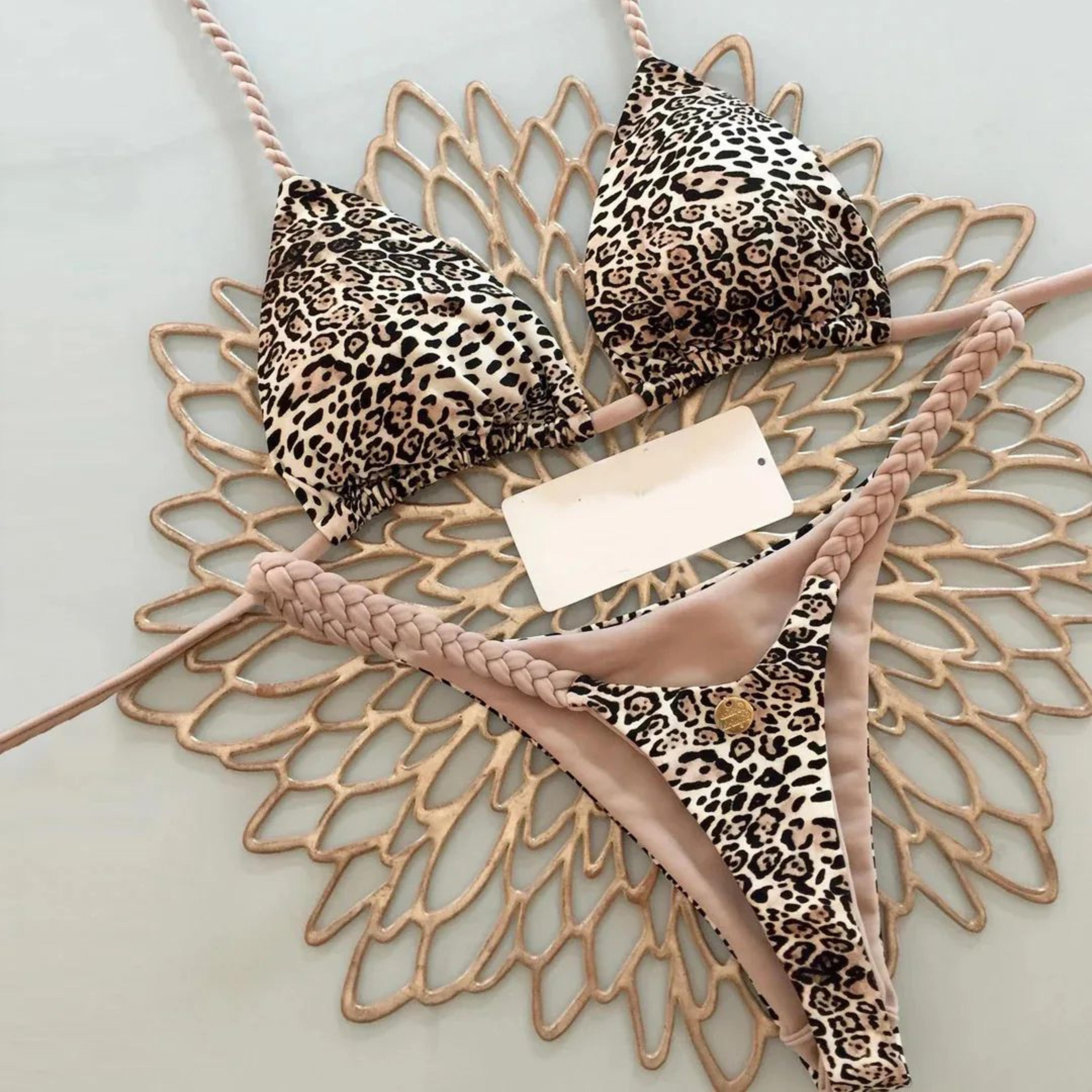Womens Split Print GString Bikini Set Sexy Beach Swimwear 12