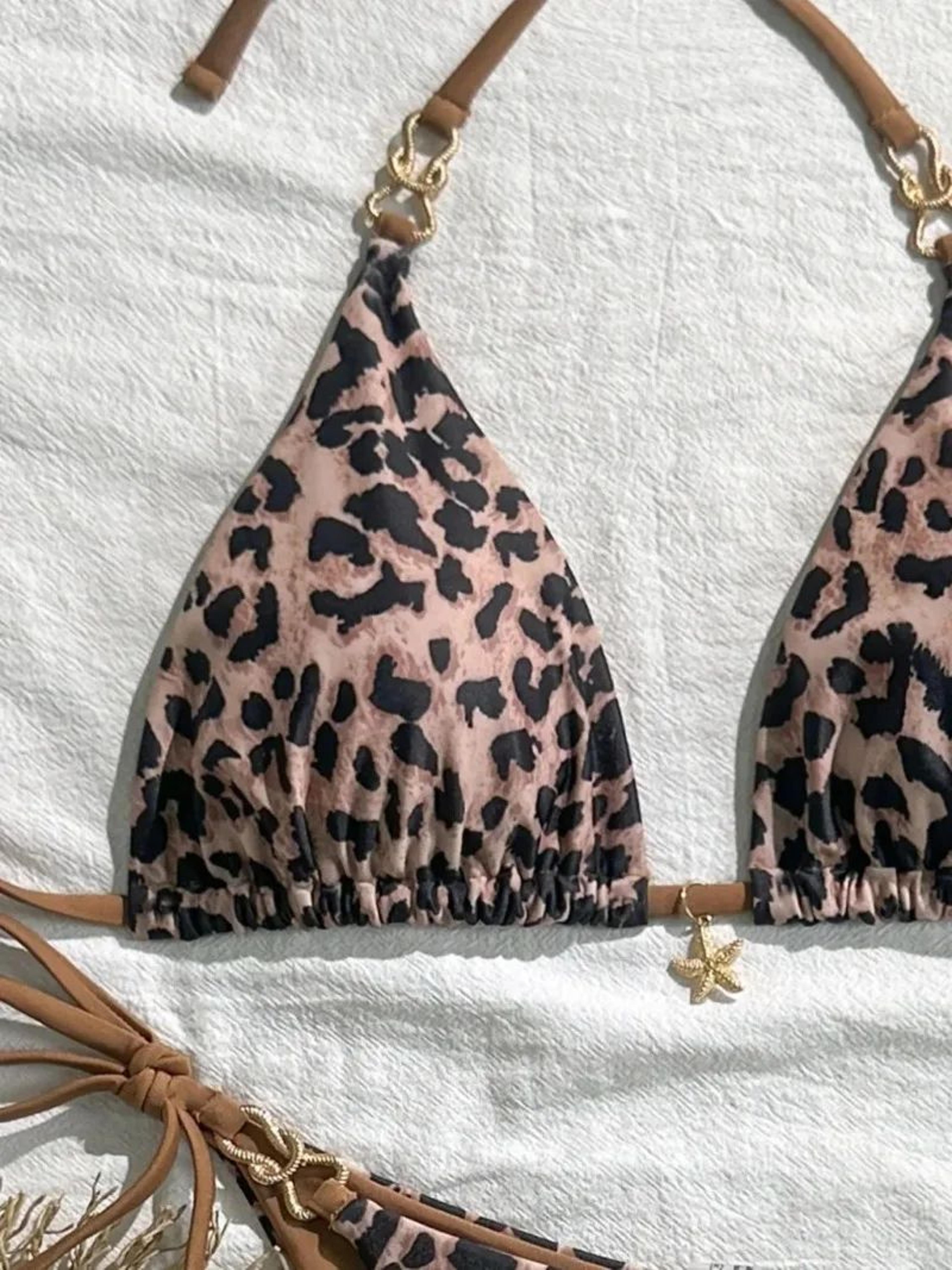 Leopard Print Halter Bikini Set 3