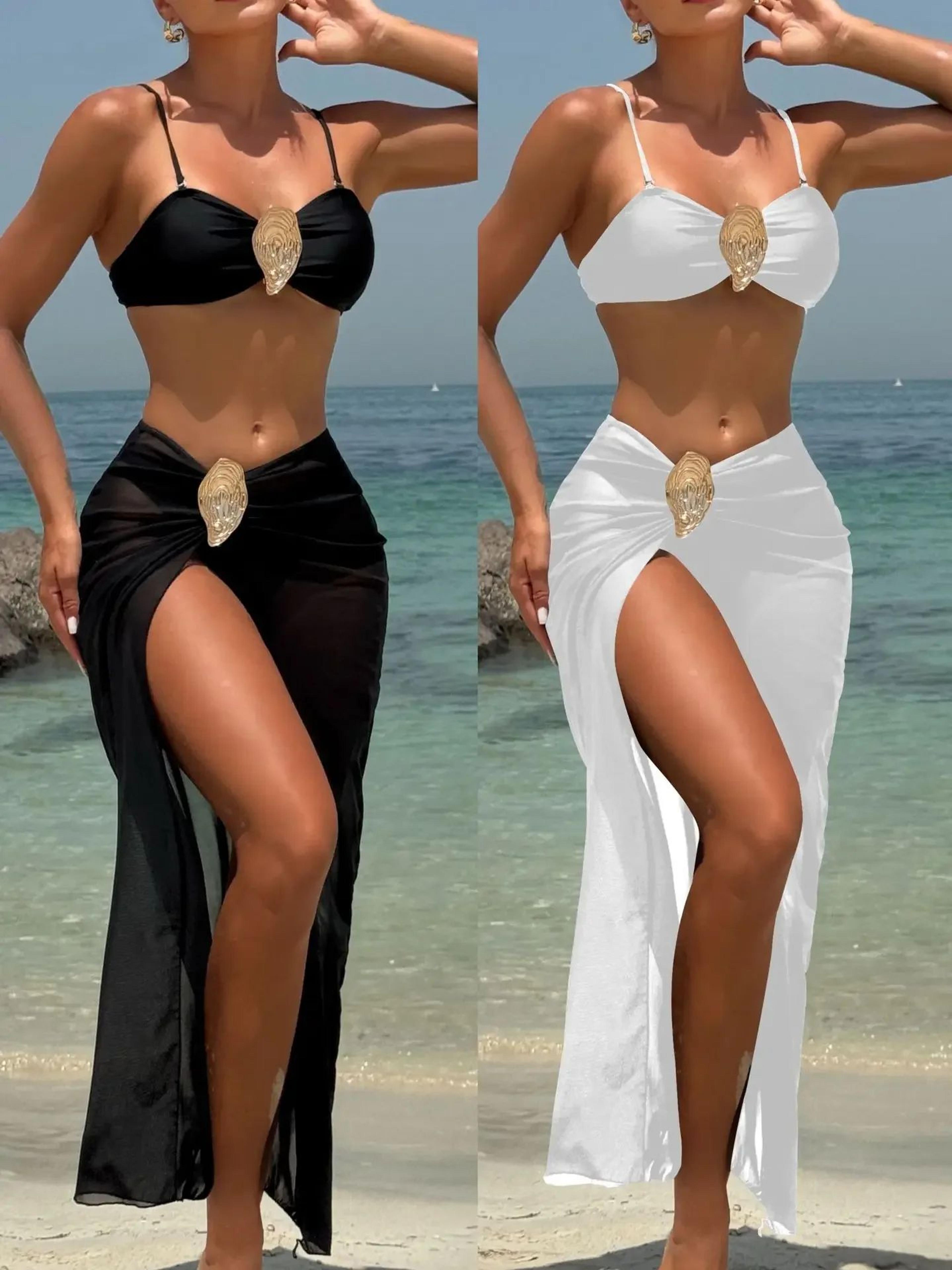 Vintage White Three Piece Push Up Bikini Set 5