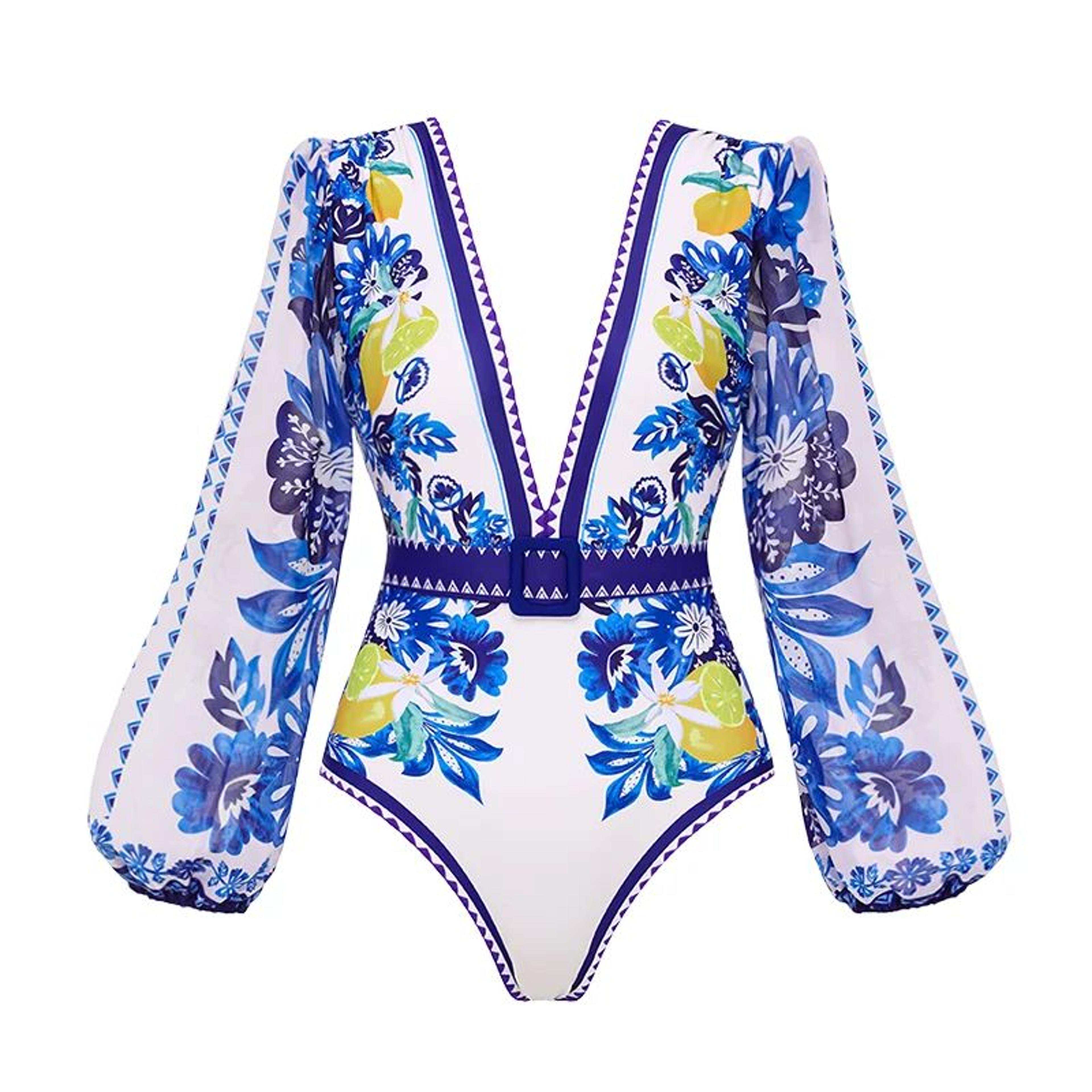Printed Long Sleeve One Piece Swimsuit 14