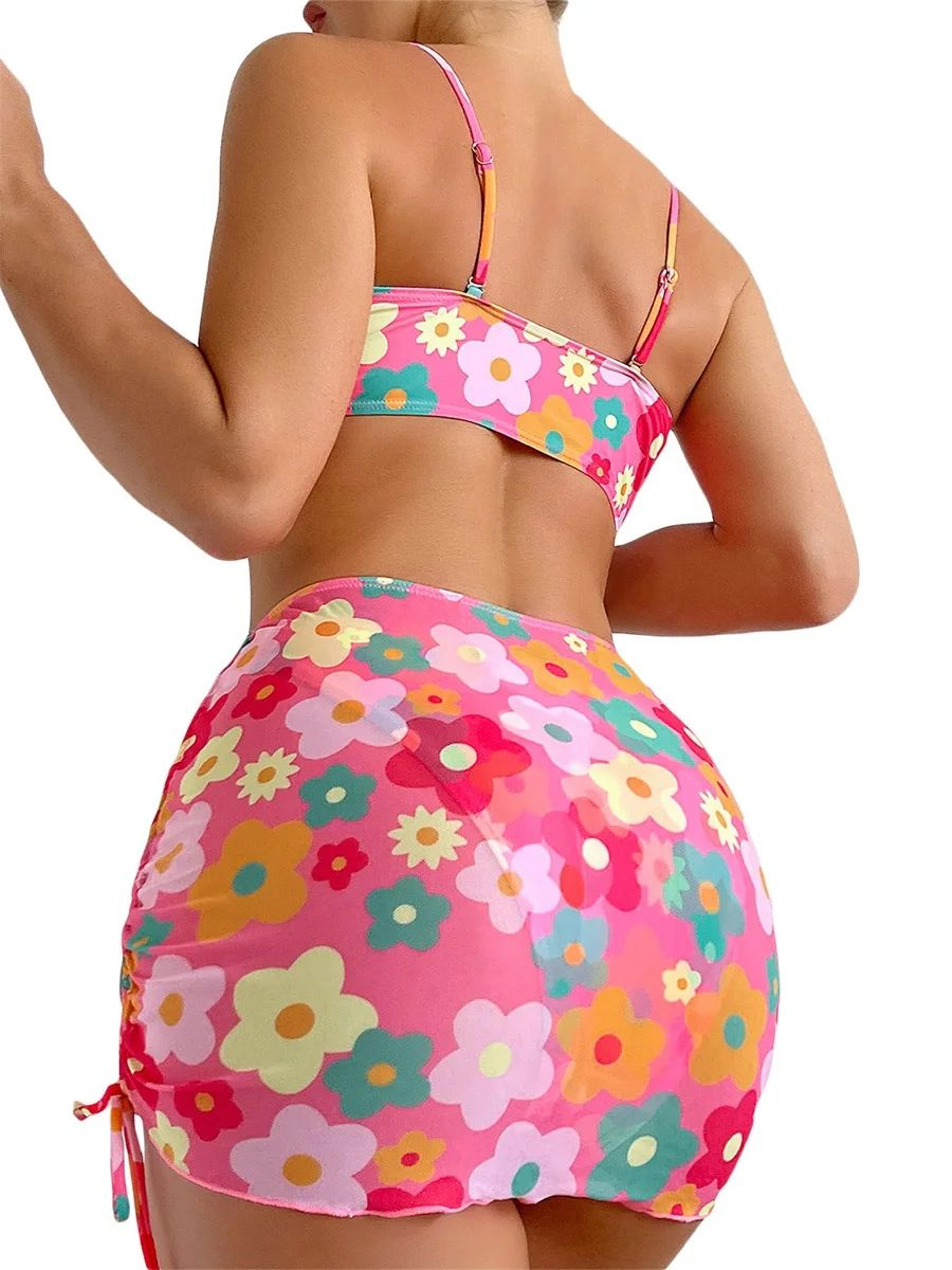 Floral Three Piece Push Up Swimsuit Set 3