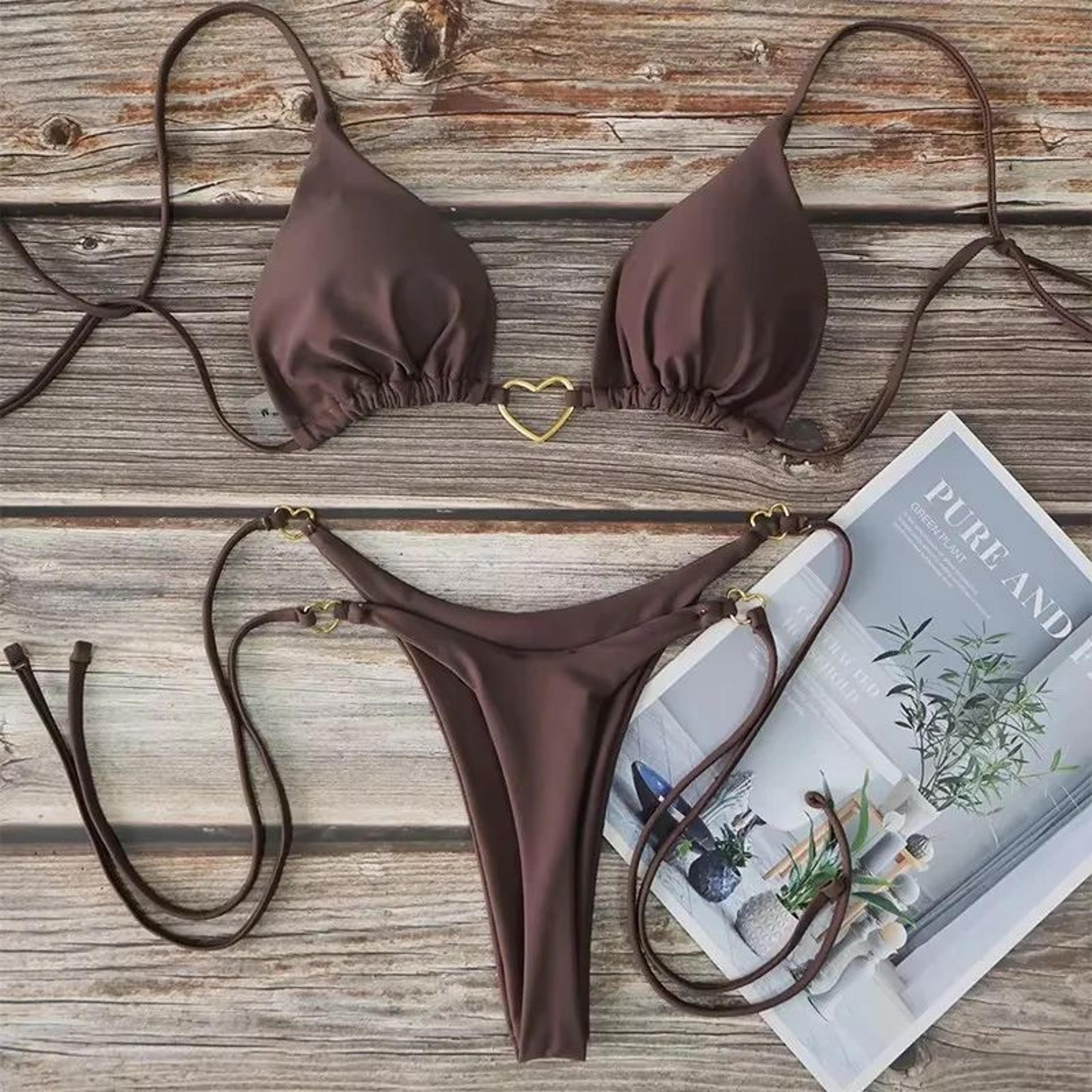 Heart Print Brazilian Halter Bikini Set 8