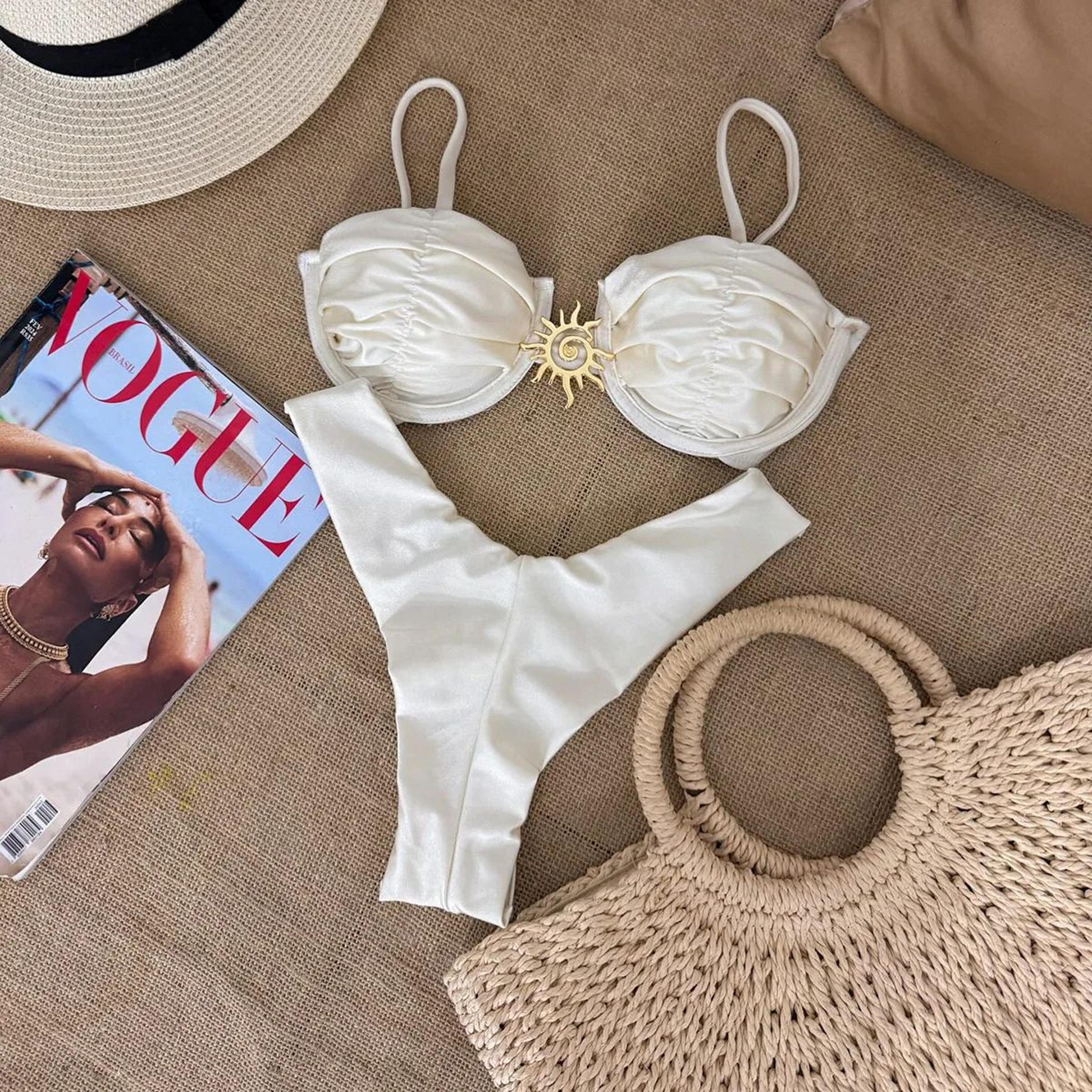 white high cut brazilian push up bikini set