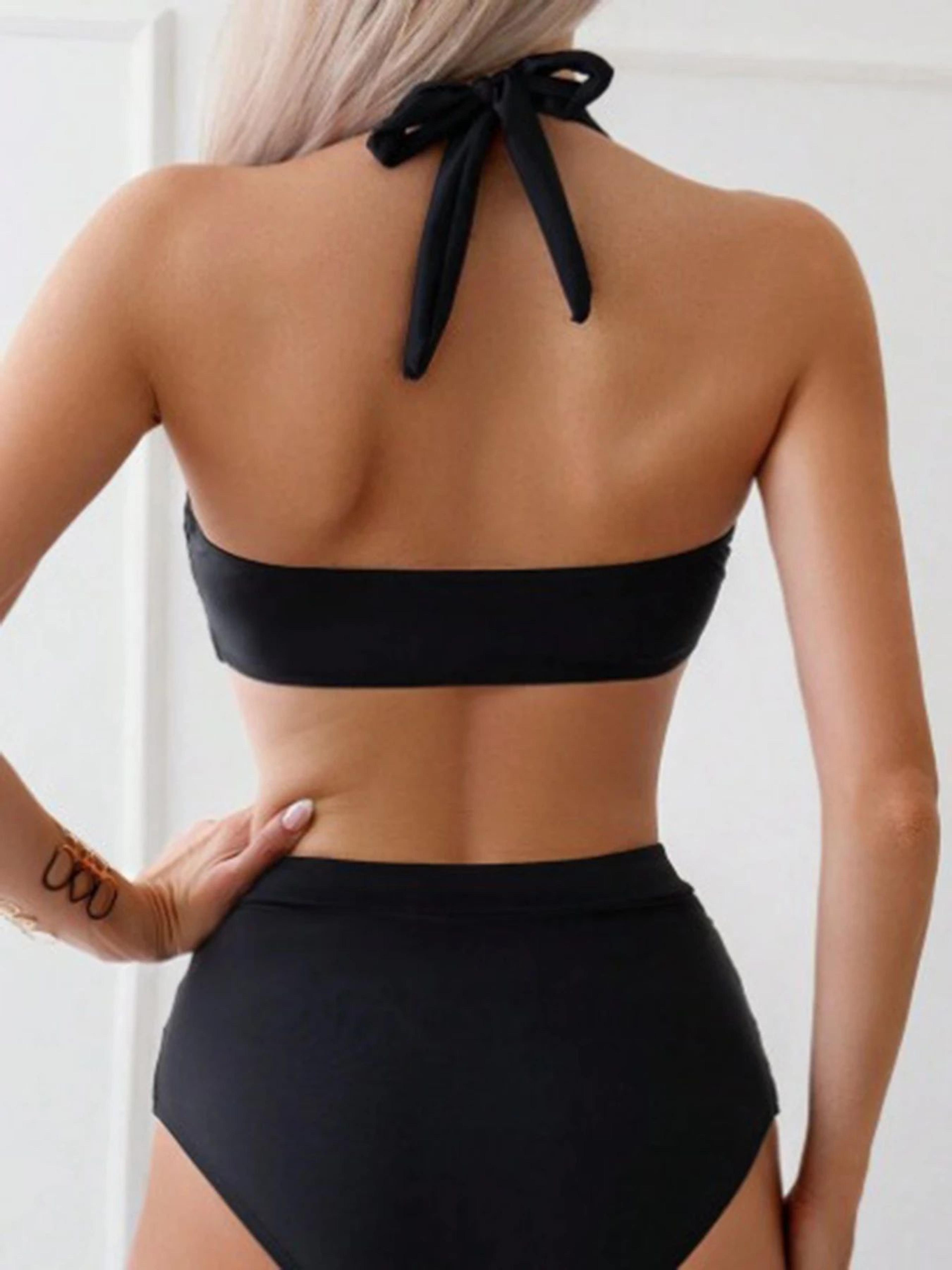 Gathered Solid Color Bikini Set 1