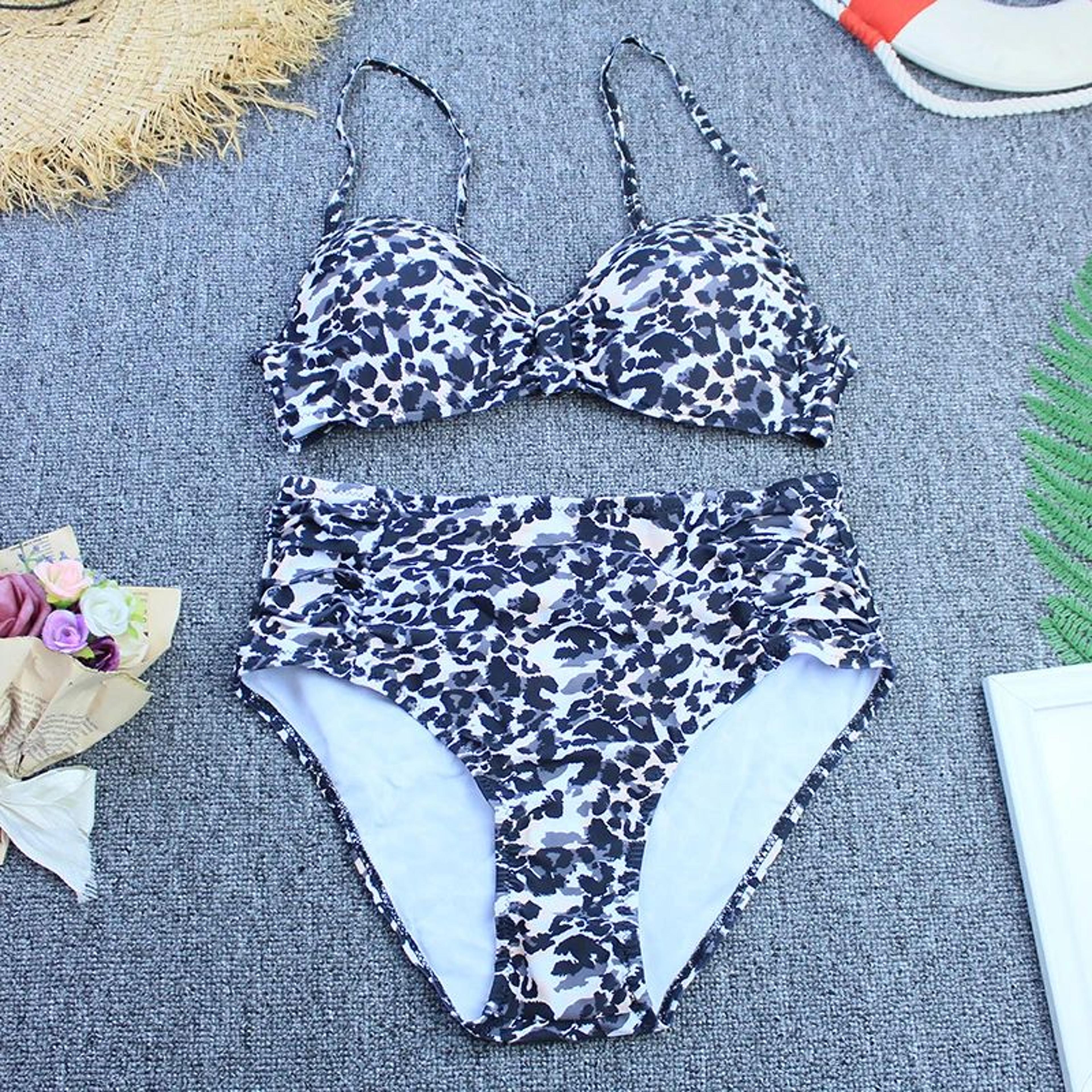 Vintage Leopard Push Up Plus Size Bikini Set 1
