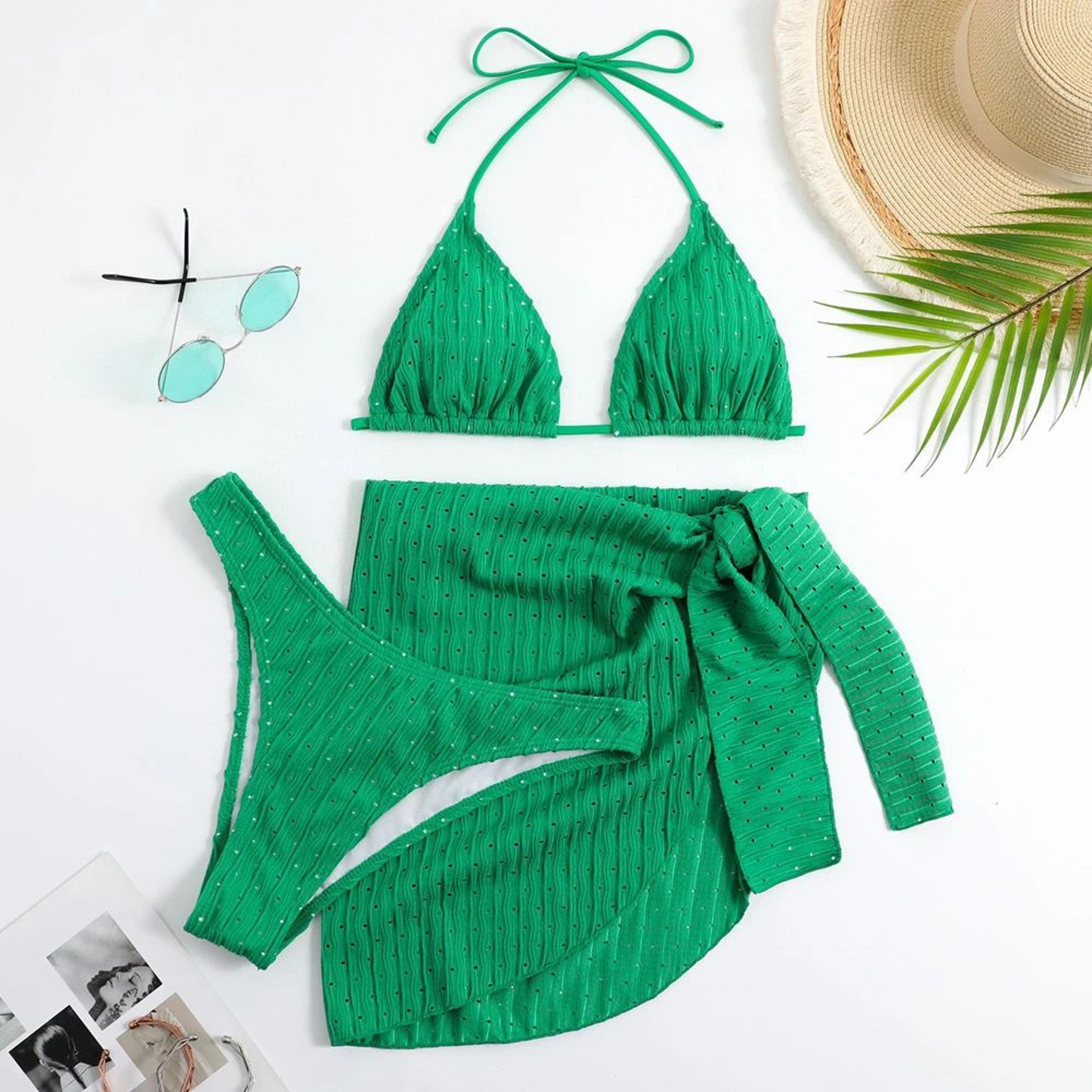 Halter Thong Bikini Set With Sarong Skirt 9