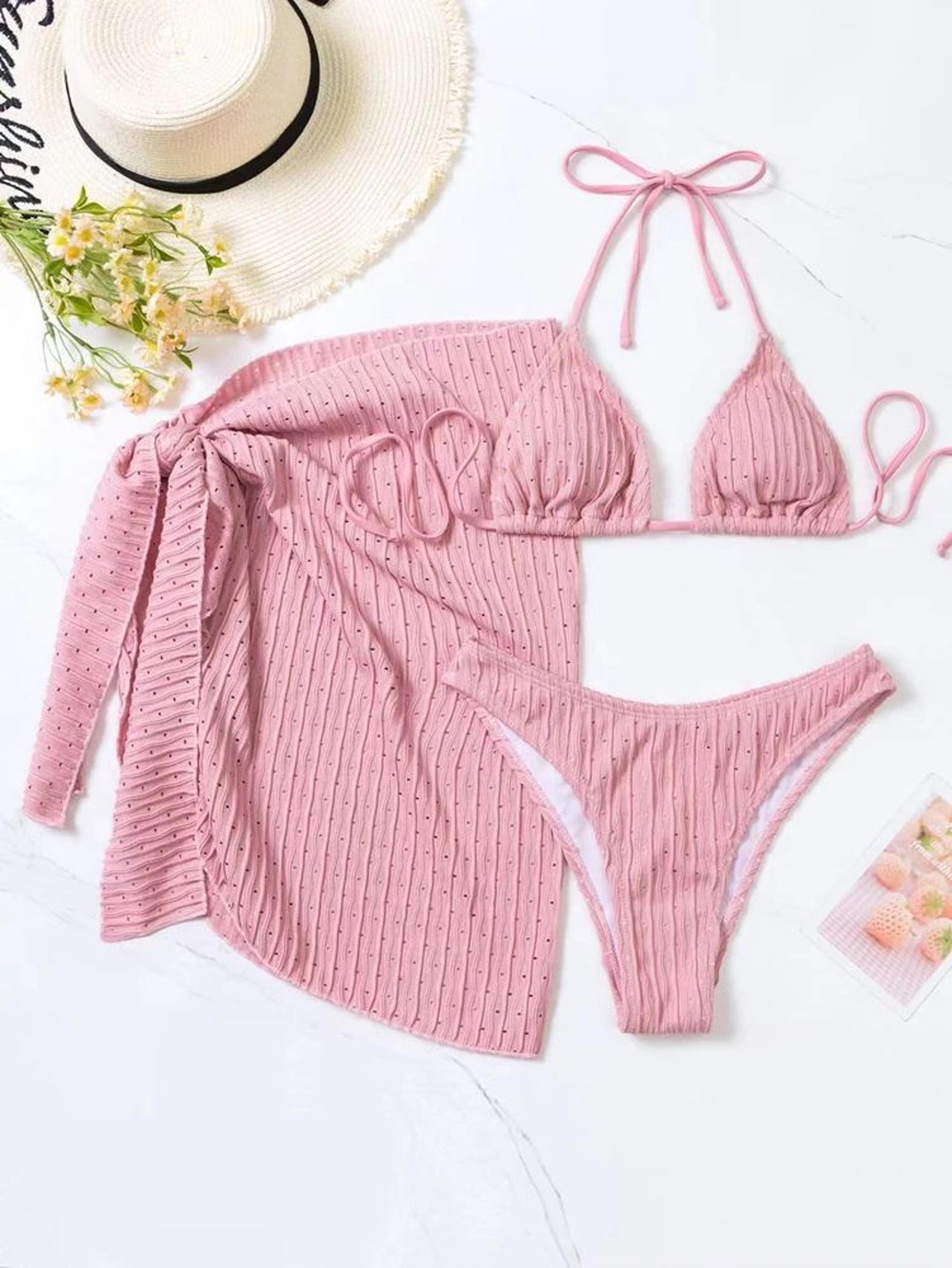 Halter Thong Bikini Set With Sarong Skirt 11