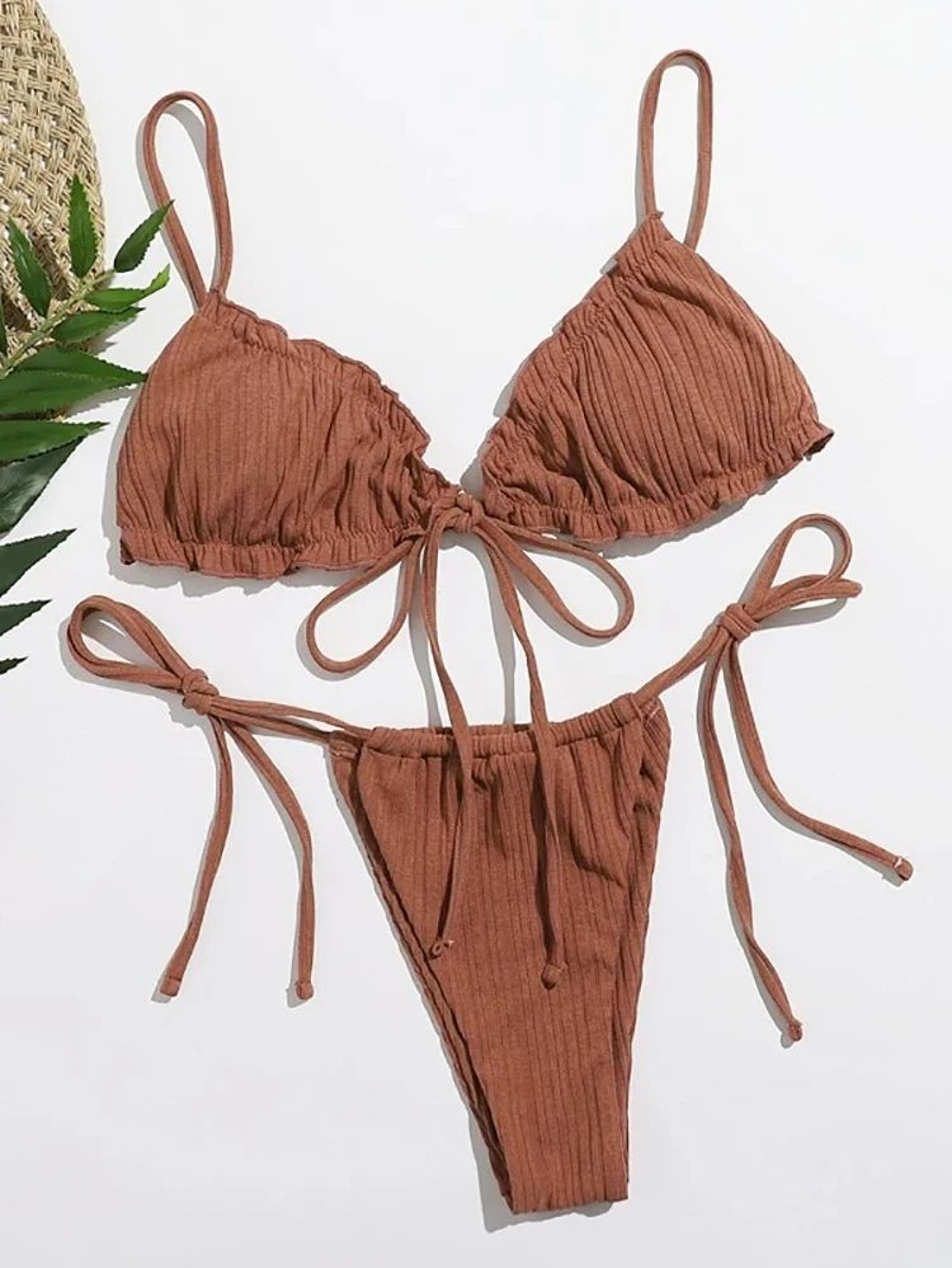 striped push up bandage bikini set