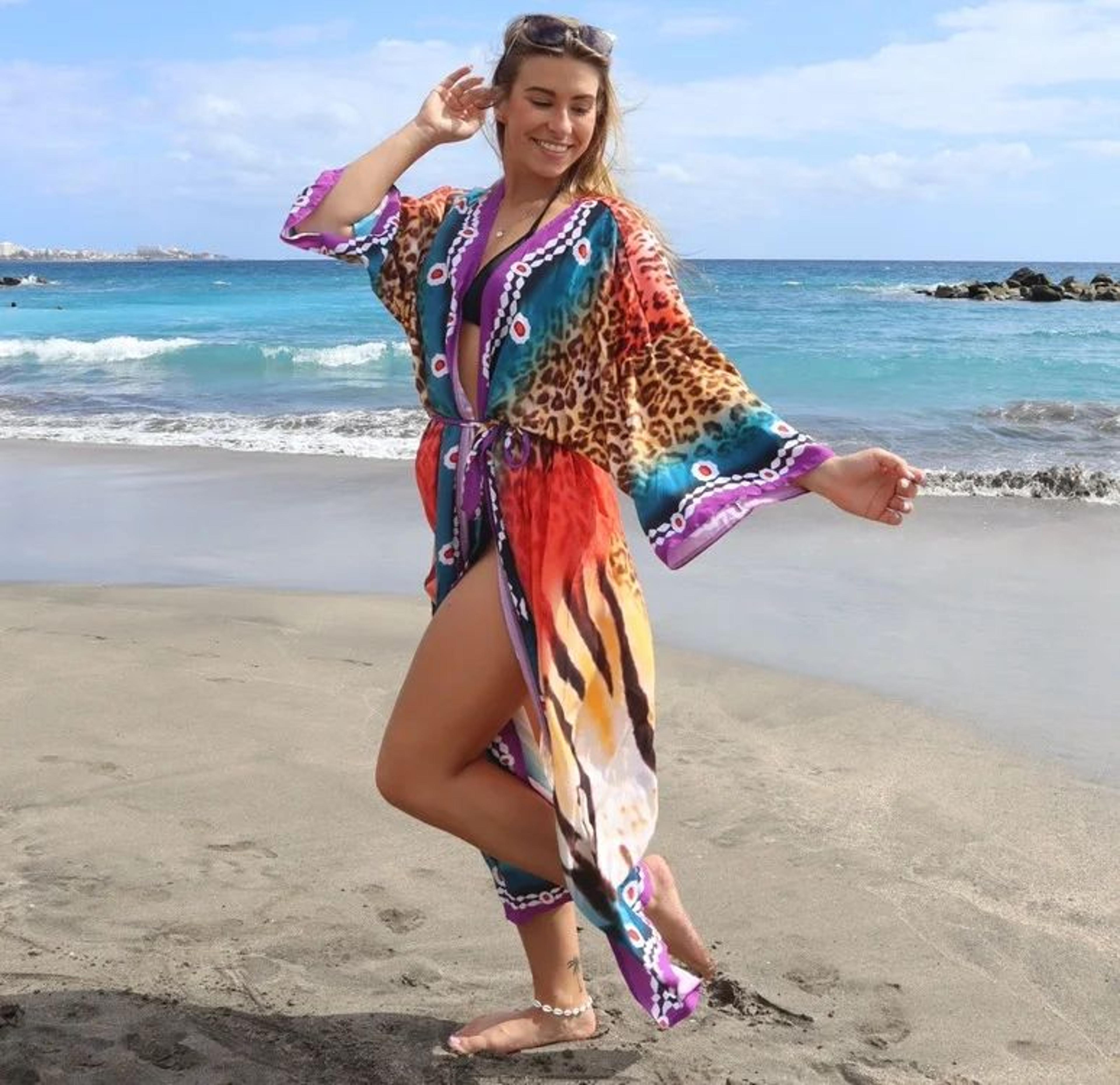 Boho Printed Long Kimono Beach Cover Up 16