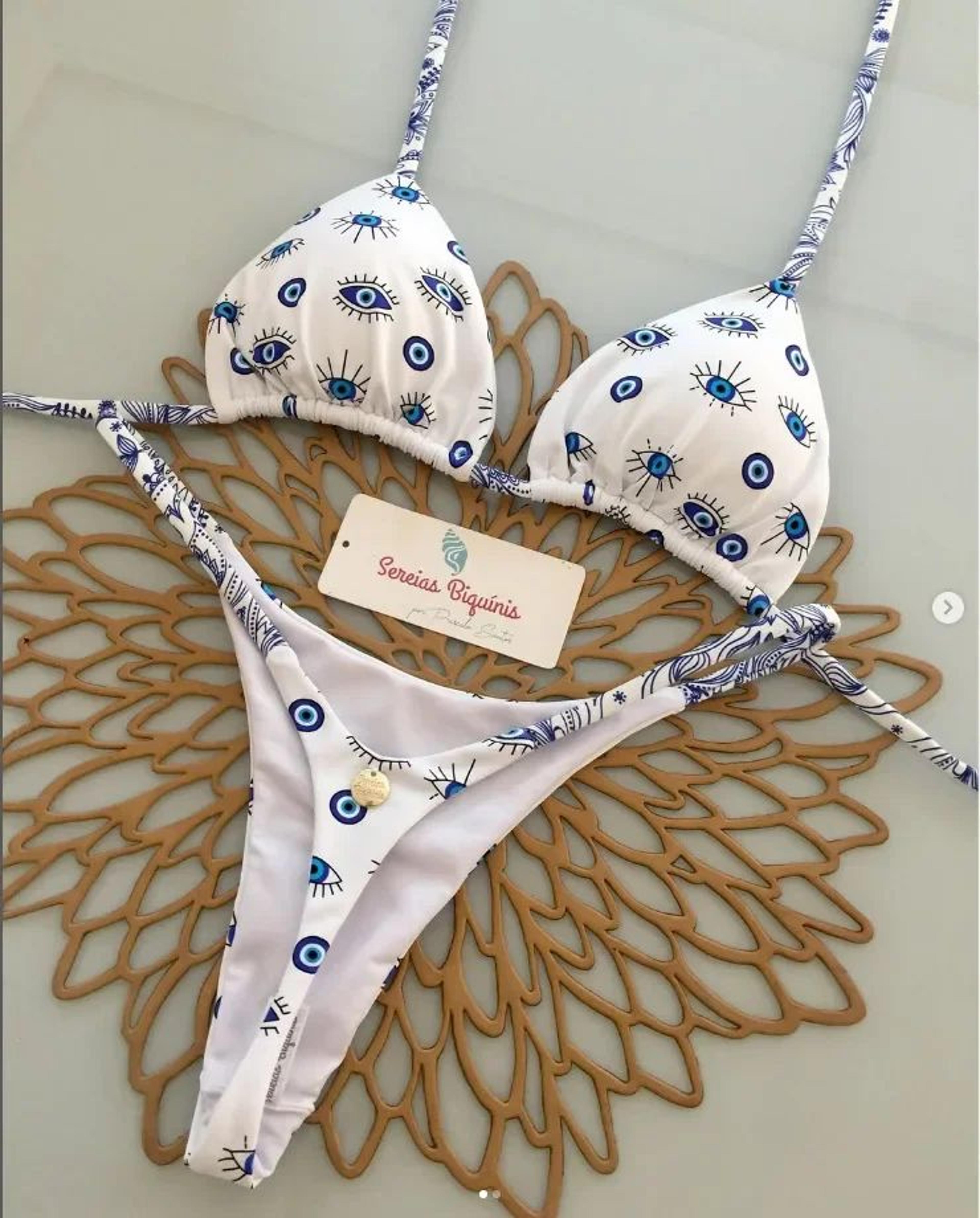 Printed Halter Lace Up Thong Bikini Set 3