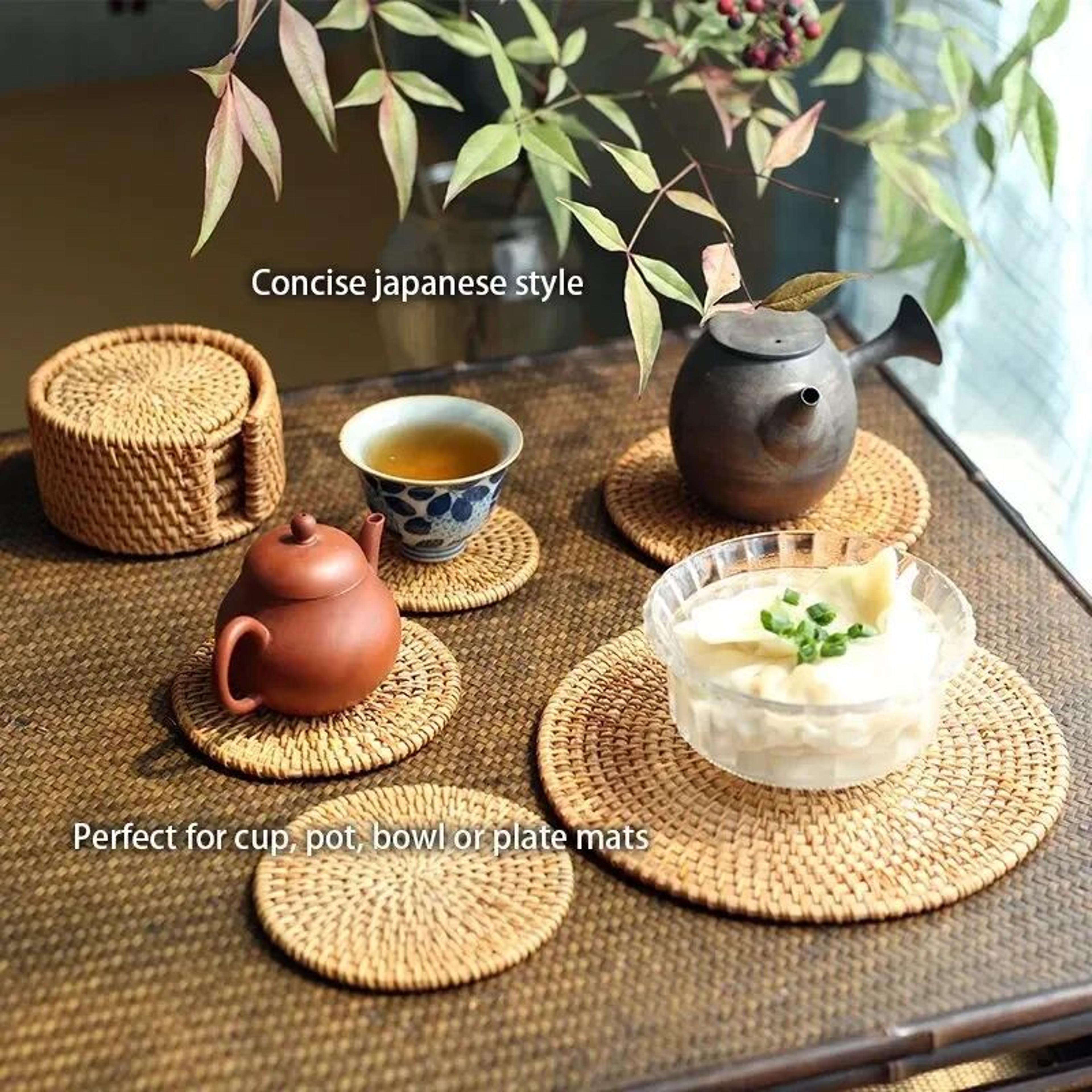 Rattan Weave Drink Coasters Set For Tea And Tableware 3