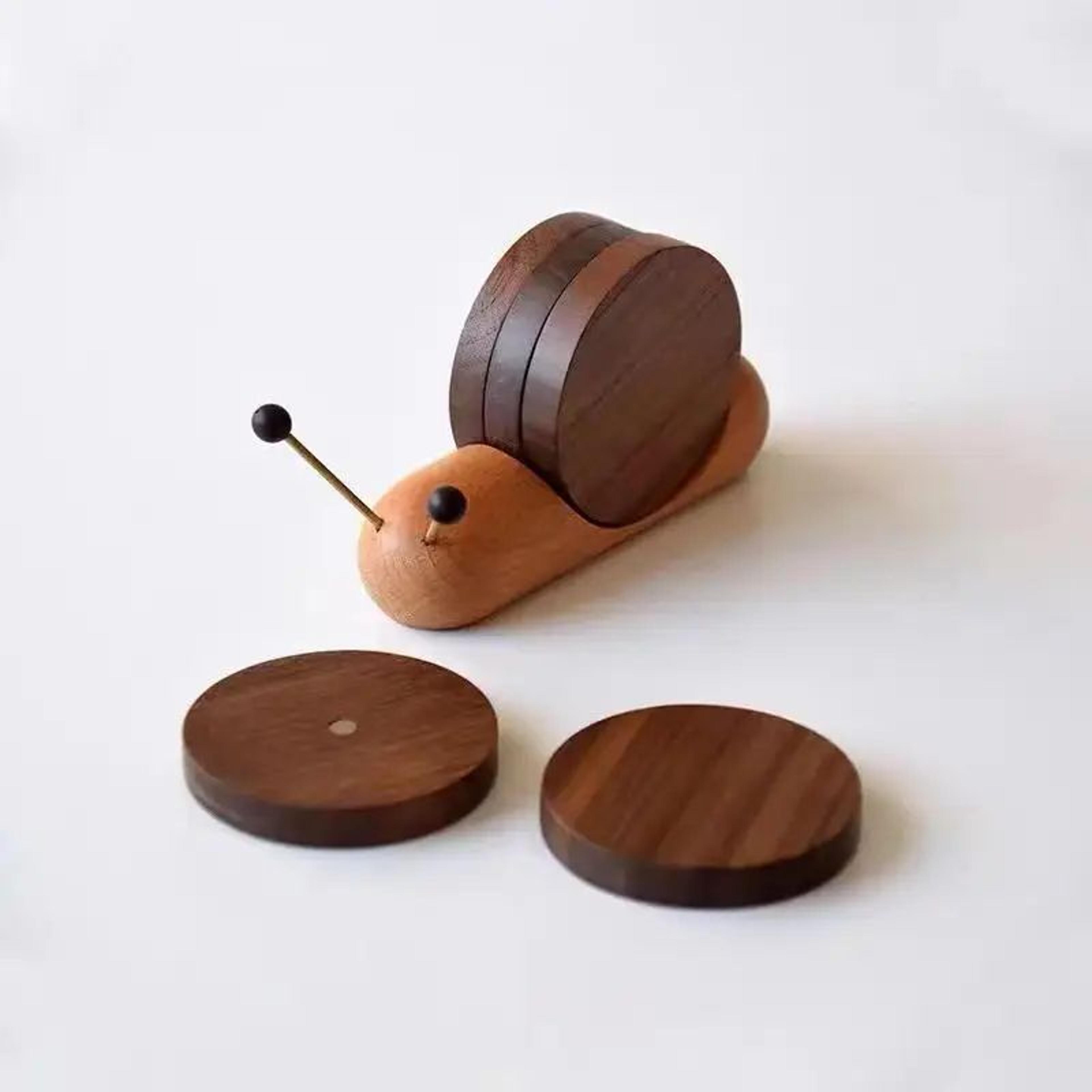 Black Walnut Cartoon Snail Decompression Insulated Tea Coaster 3