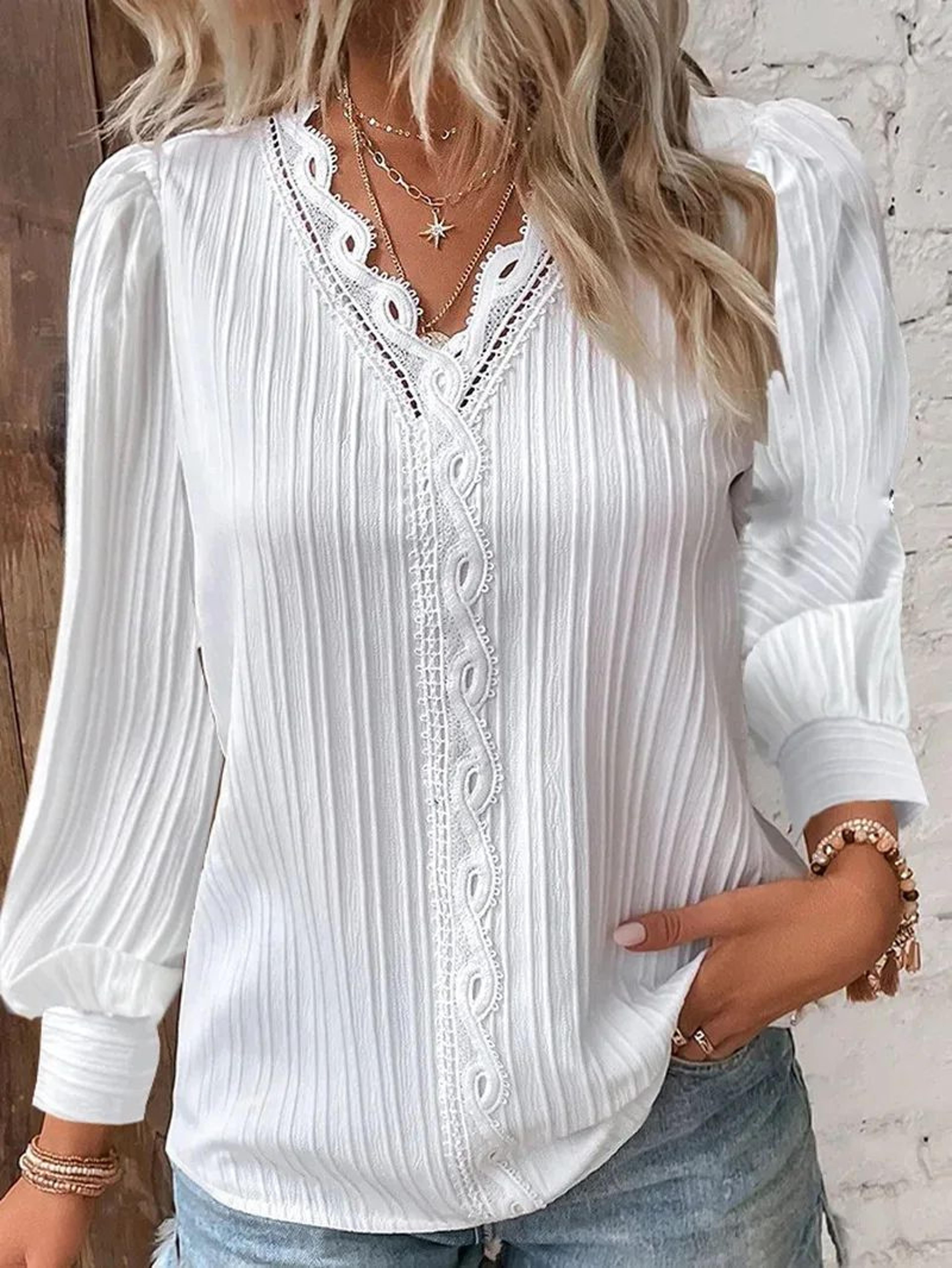 Elegant Summer Lace Patchwork V Neck Blouse 6