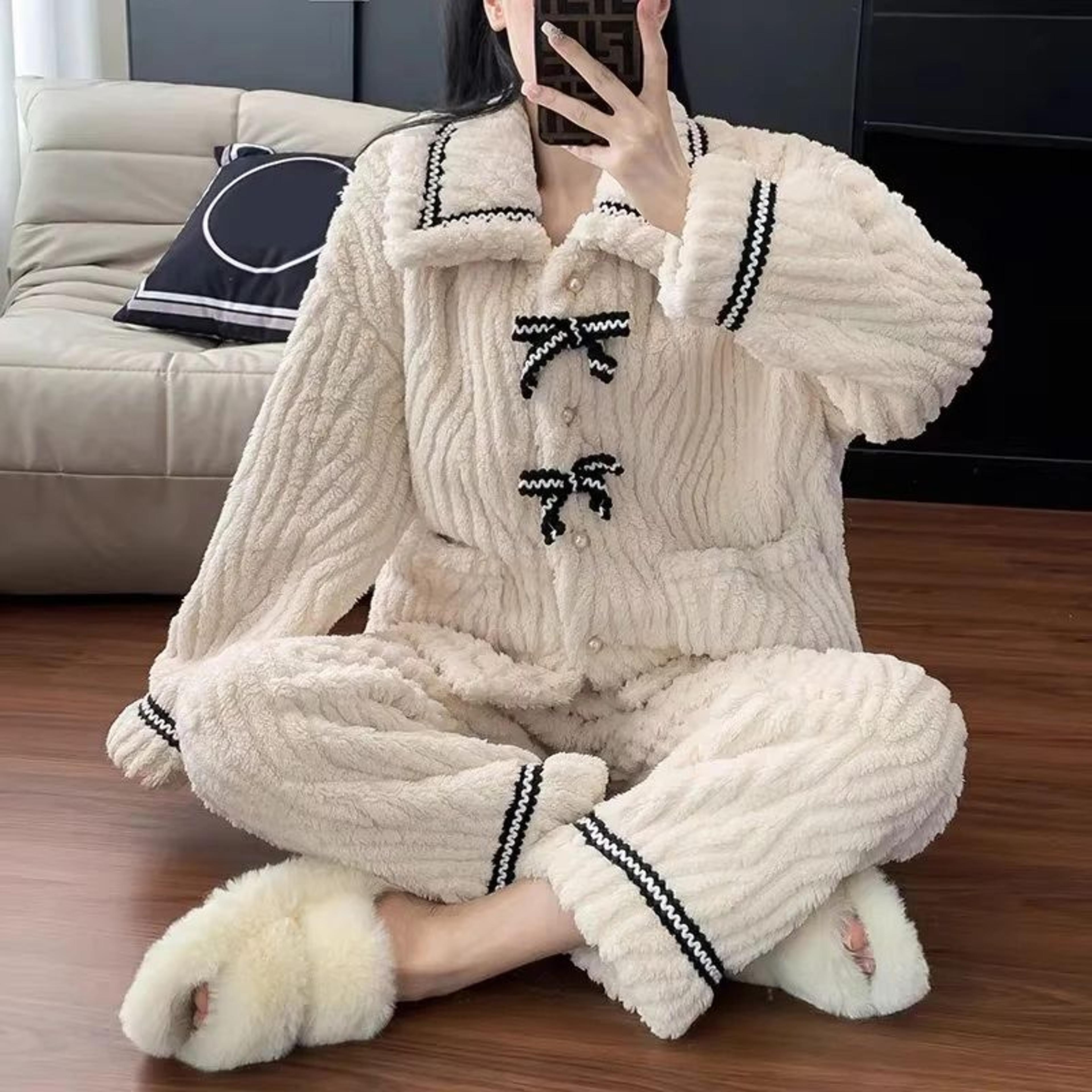 Women Autumn Winter Thick Warm Padded Pajama Set 1